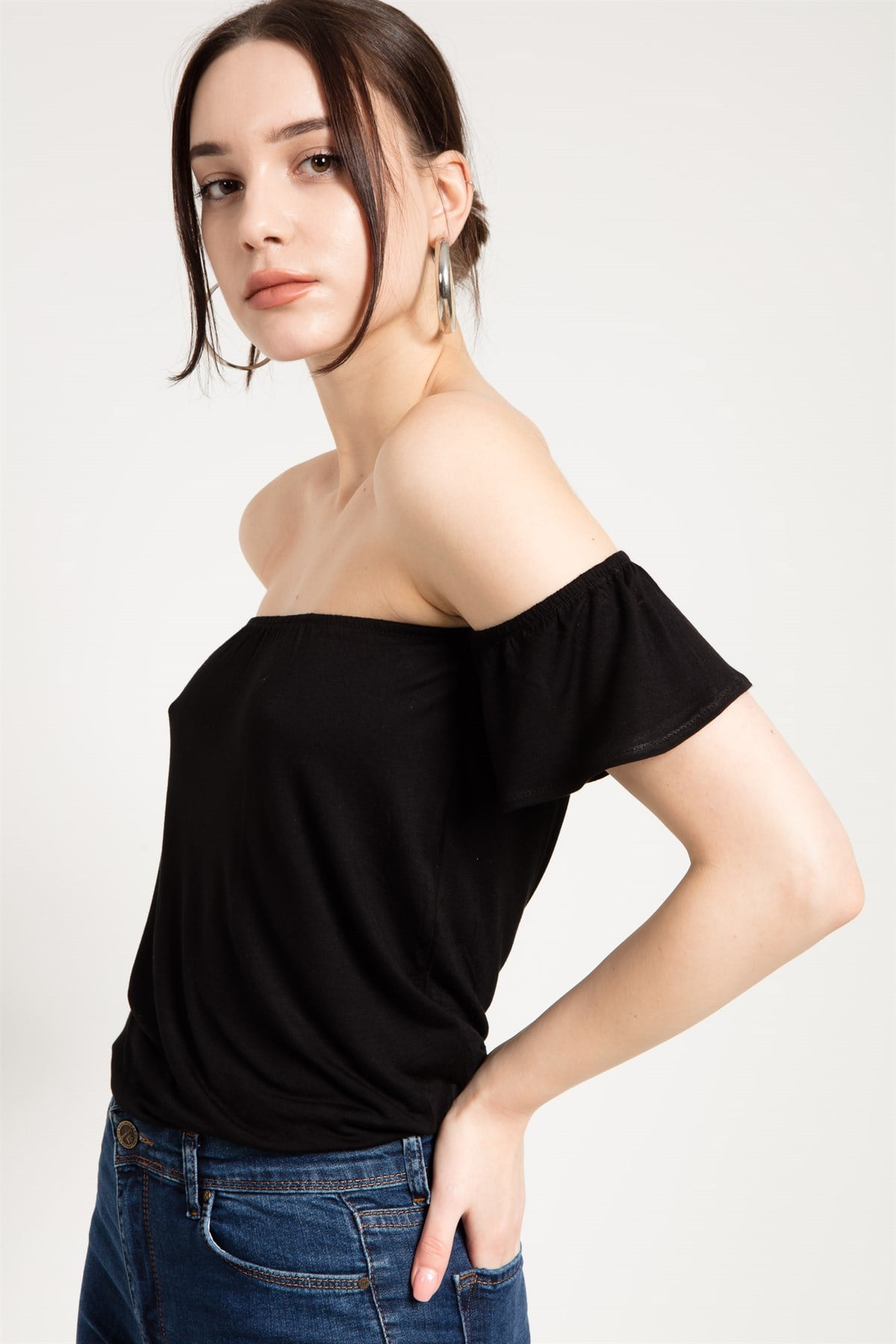 Crop Fit Siyah Straplez Bluz