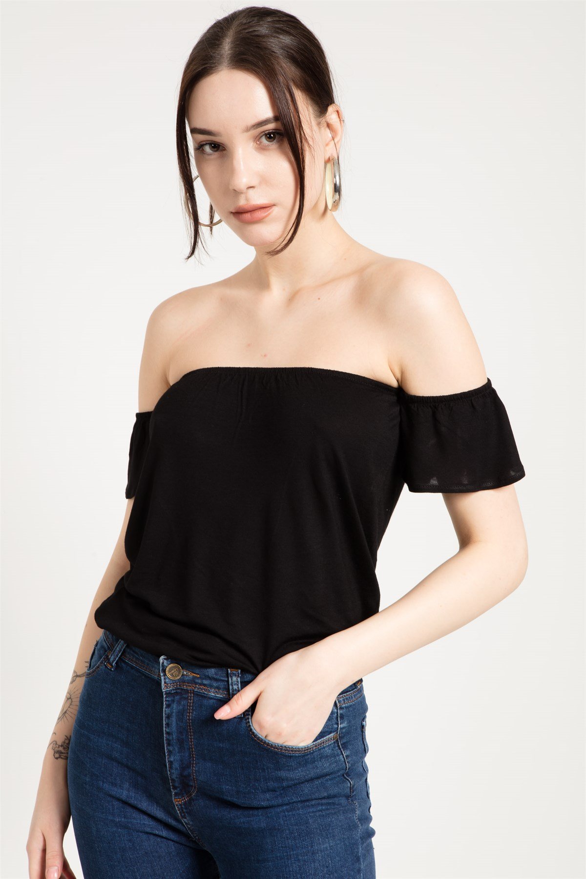 Crop Fit Siyah Straplez Bluz