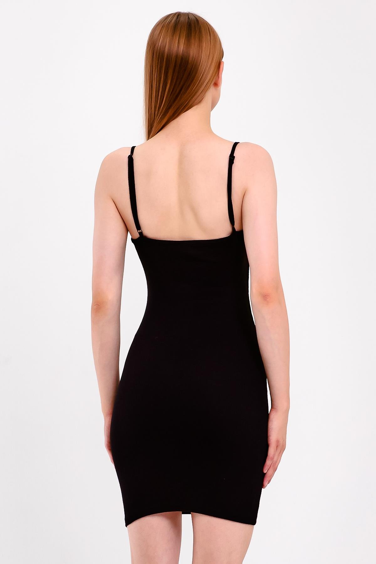 Cut Out Ayarlanabilir Askılı Siyah Örme Elbise
