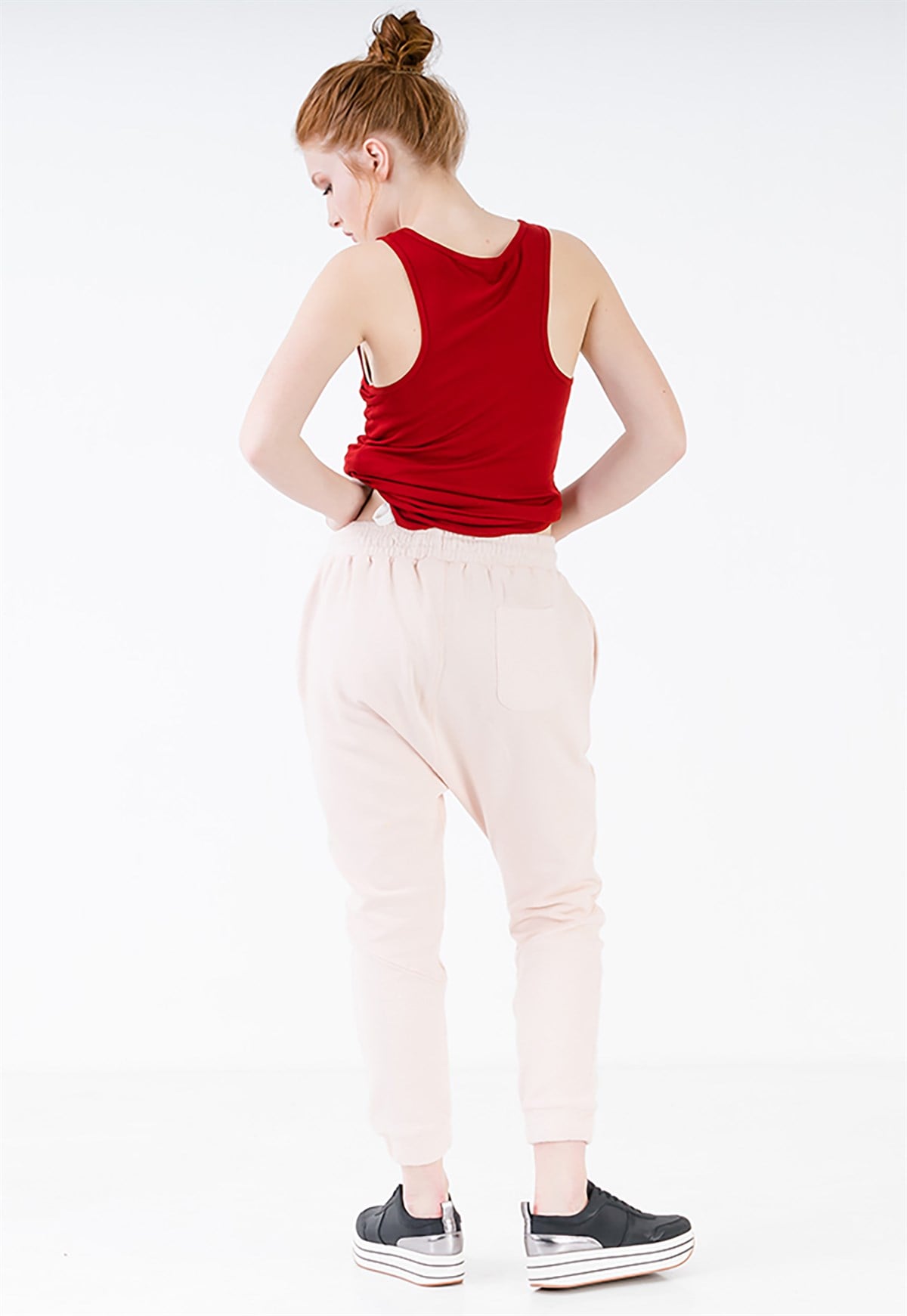 Drop Crotch Joggers in Pink with Leather Drawstring