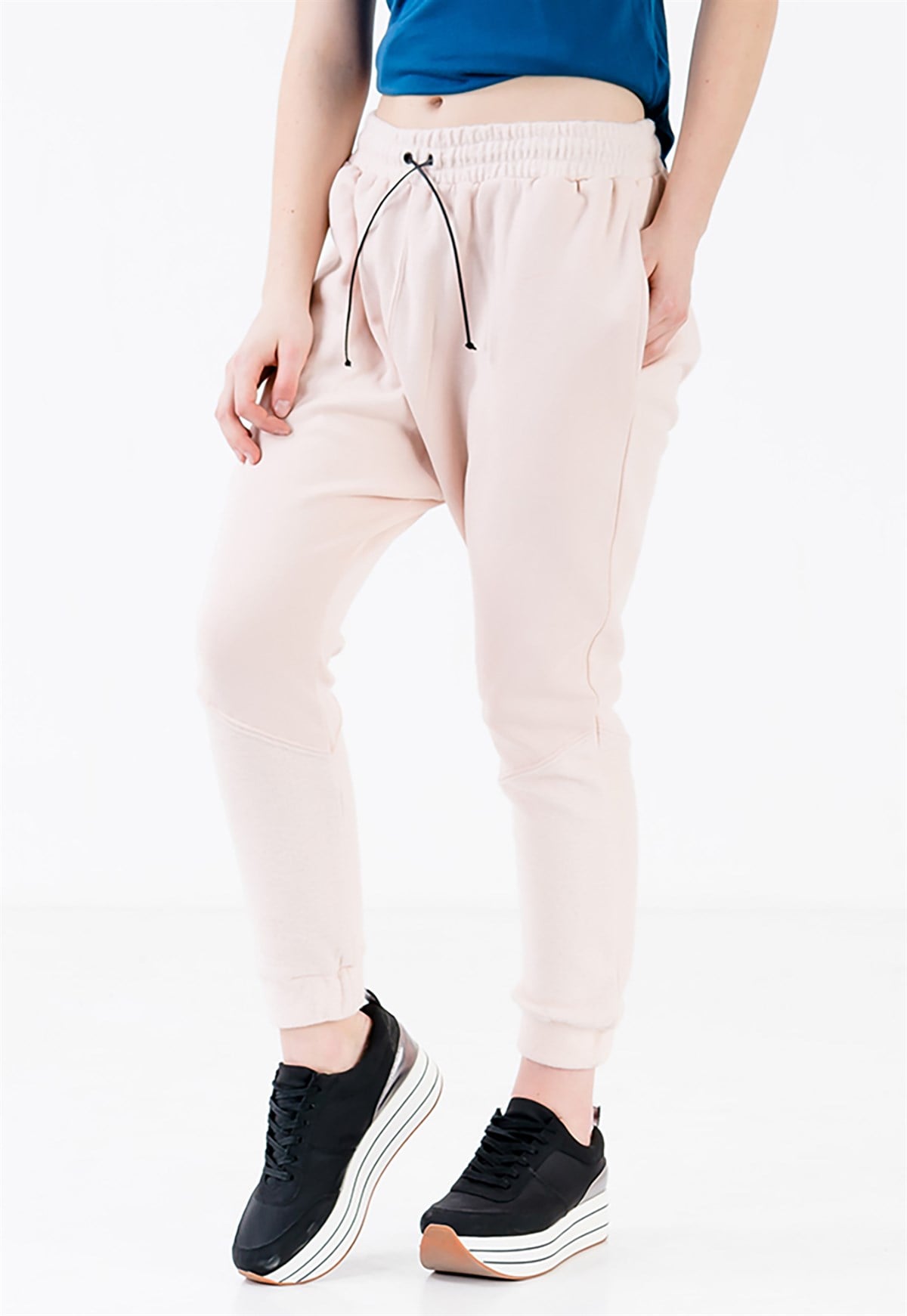 Drop Crotch Joggers in Pink with Leather Drawstring