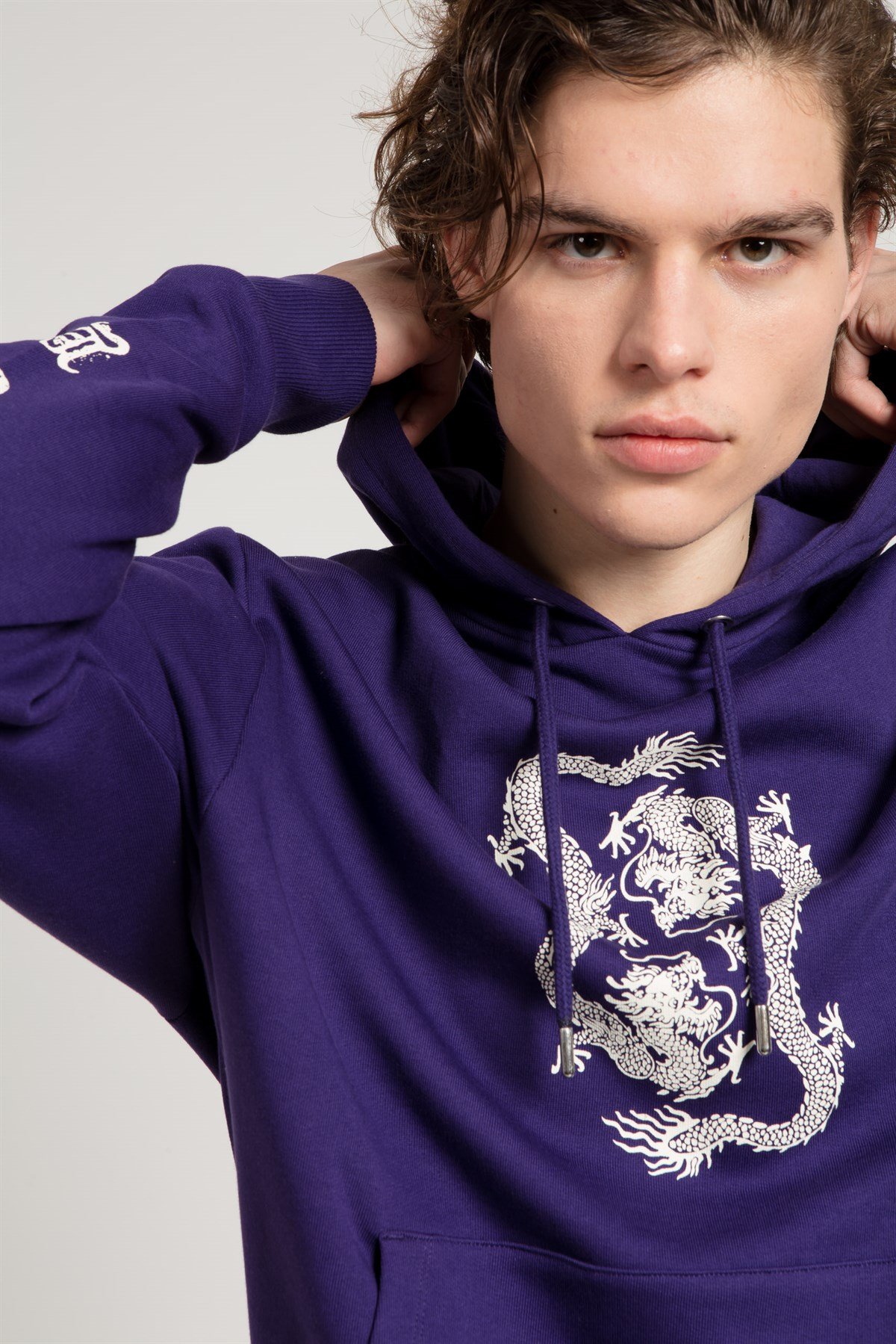 Oversized Sweatshirt in Purple with Dragon Print