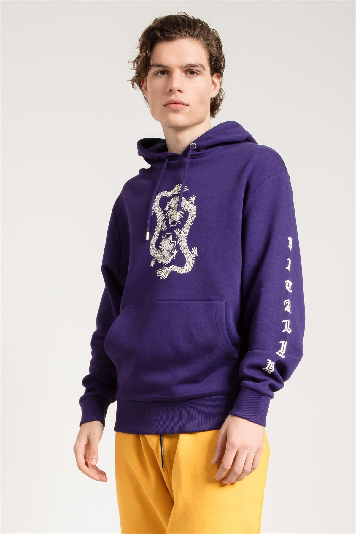 Oversized Sweatshirt in Purple with Dragon Print