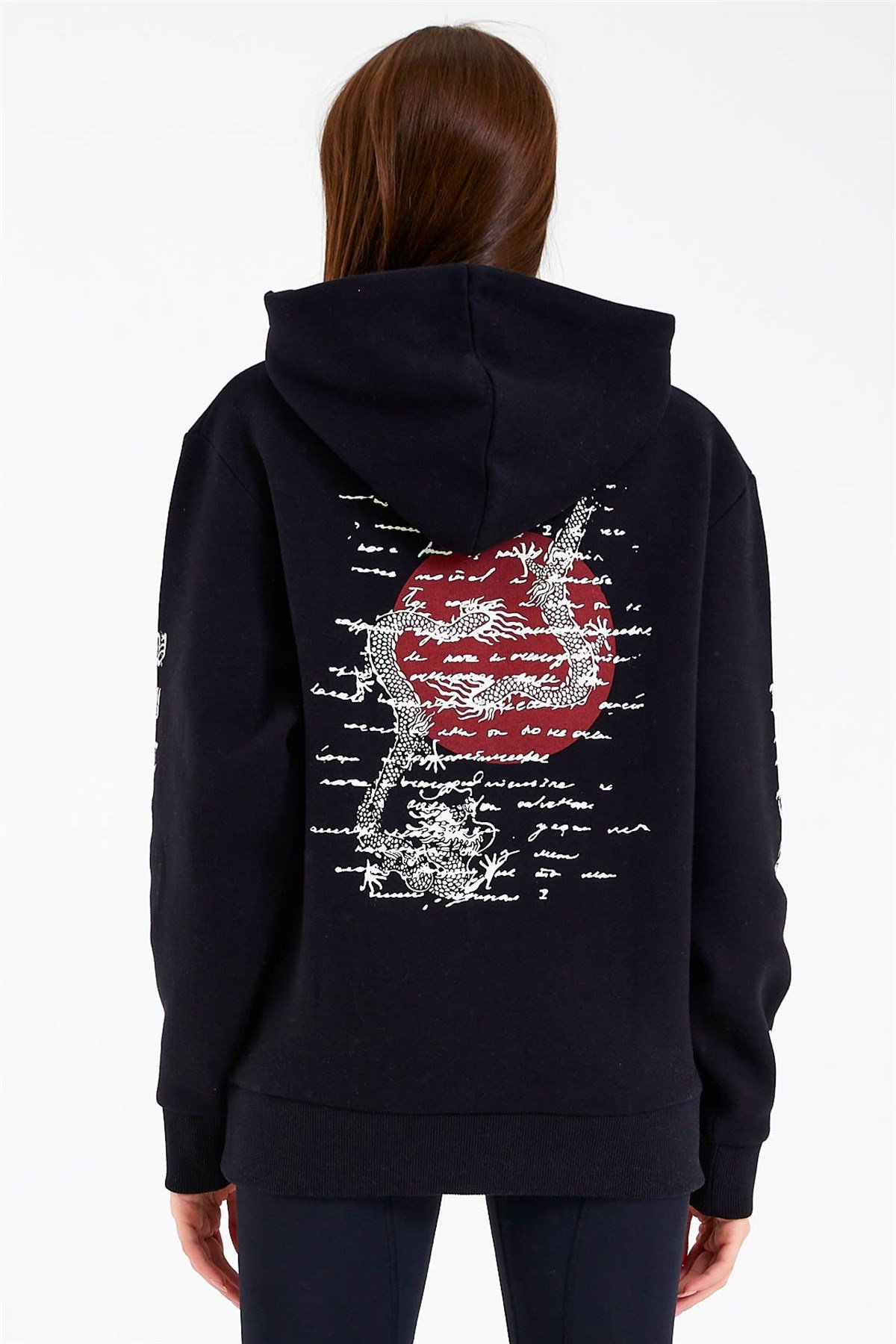 Oversized Sweatshirt in Black with Dragon Print