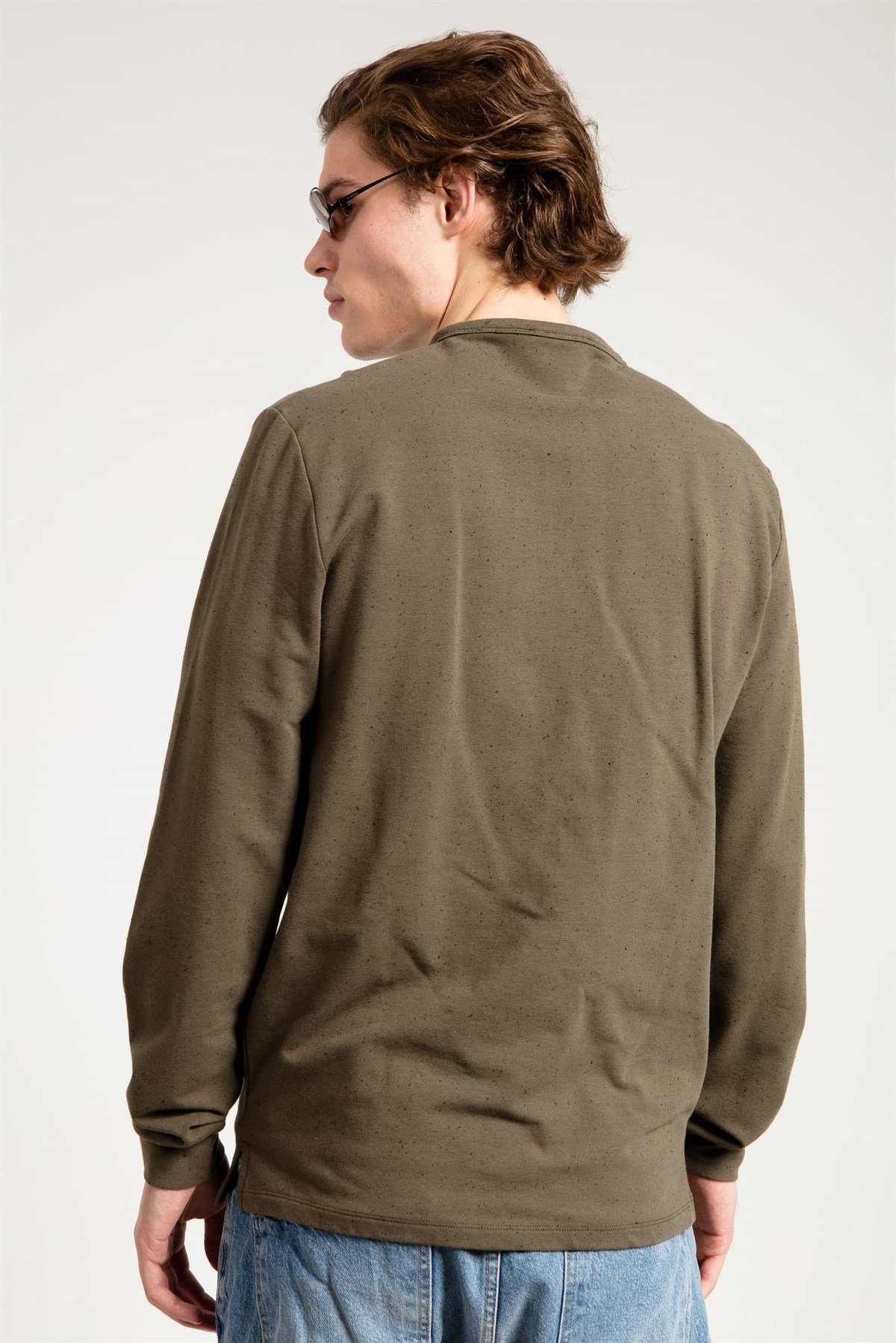 Düğmeli Uzun Kollu Haki Erkek Sweatshirt