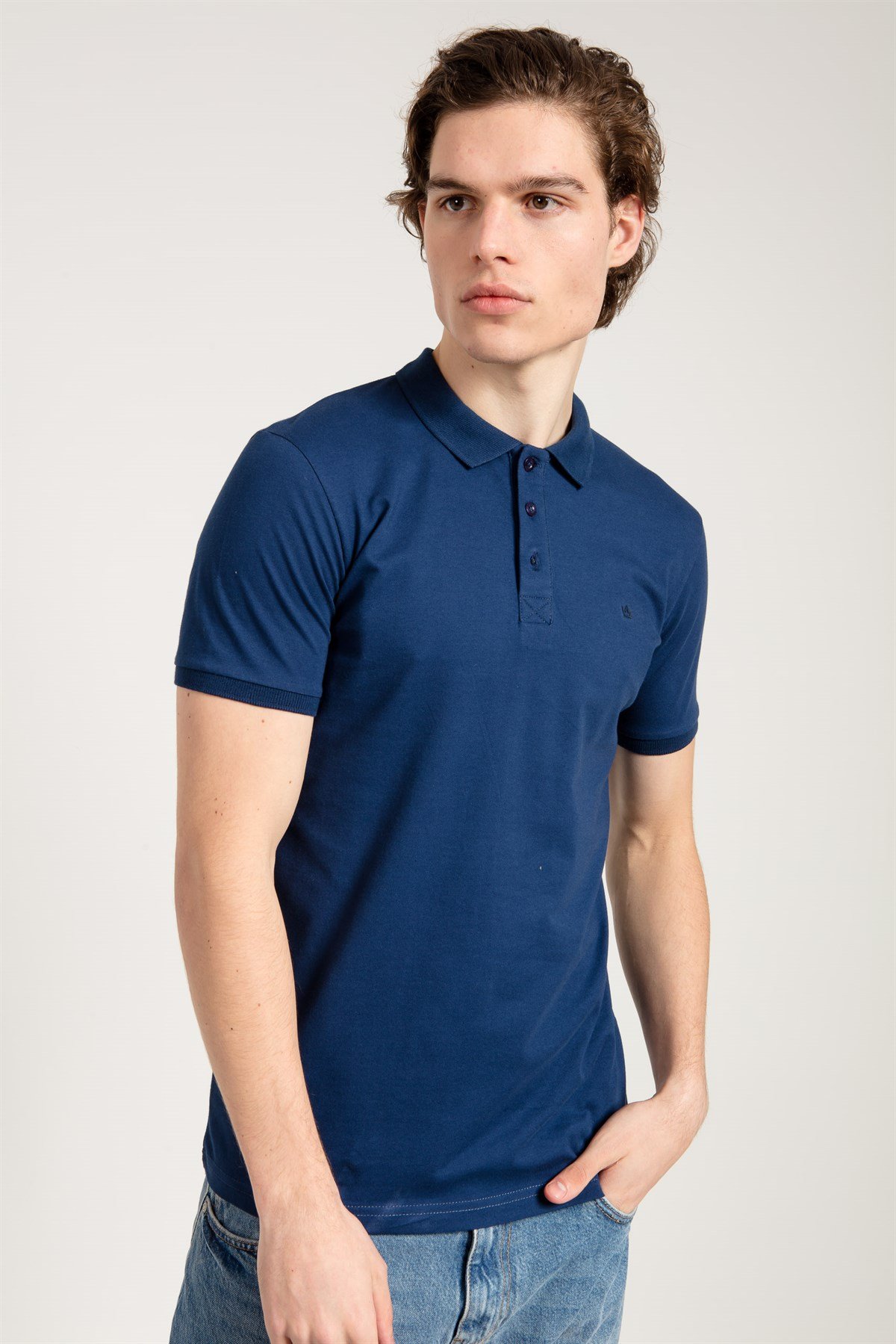 Classic Polo Collared T-shirt in Navy Blue