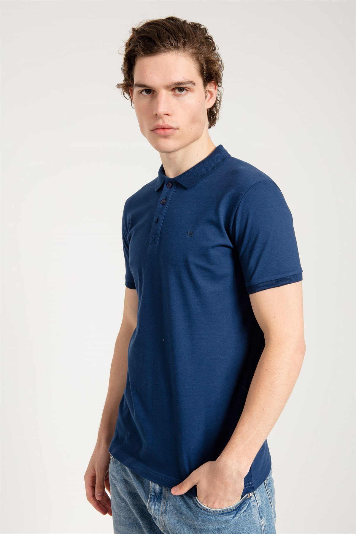 Classic Polo Collared T-shirt in Navy Blue