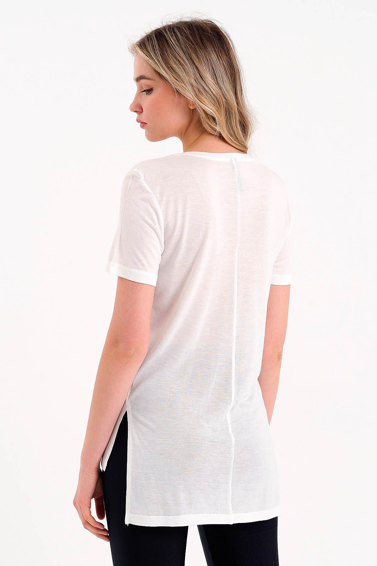 Striped V Neck T-shirt in White