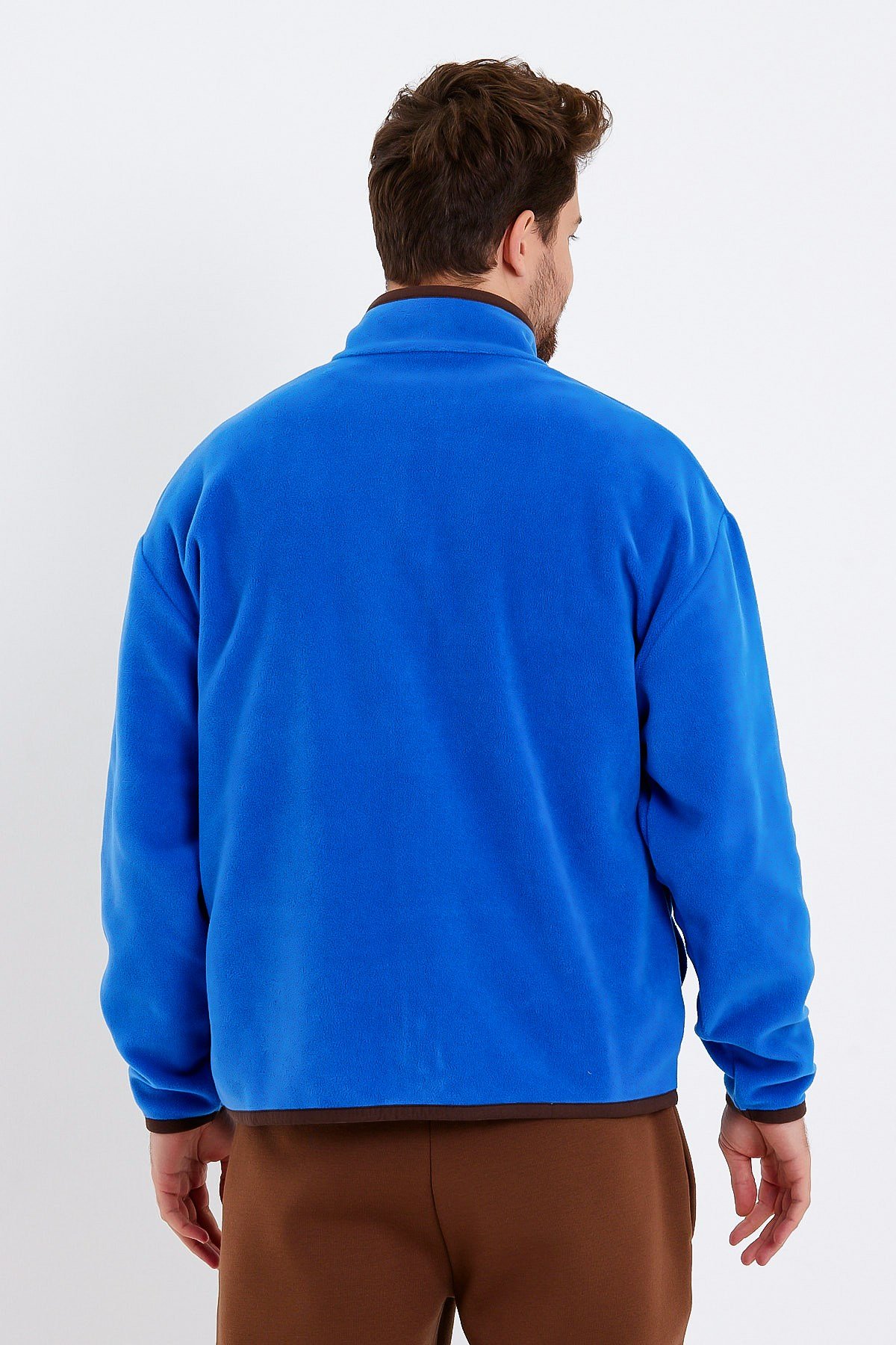 Fermuarlı Dik Yaka Mavi Polar Ceket