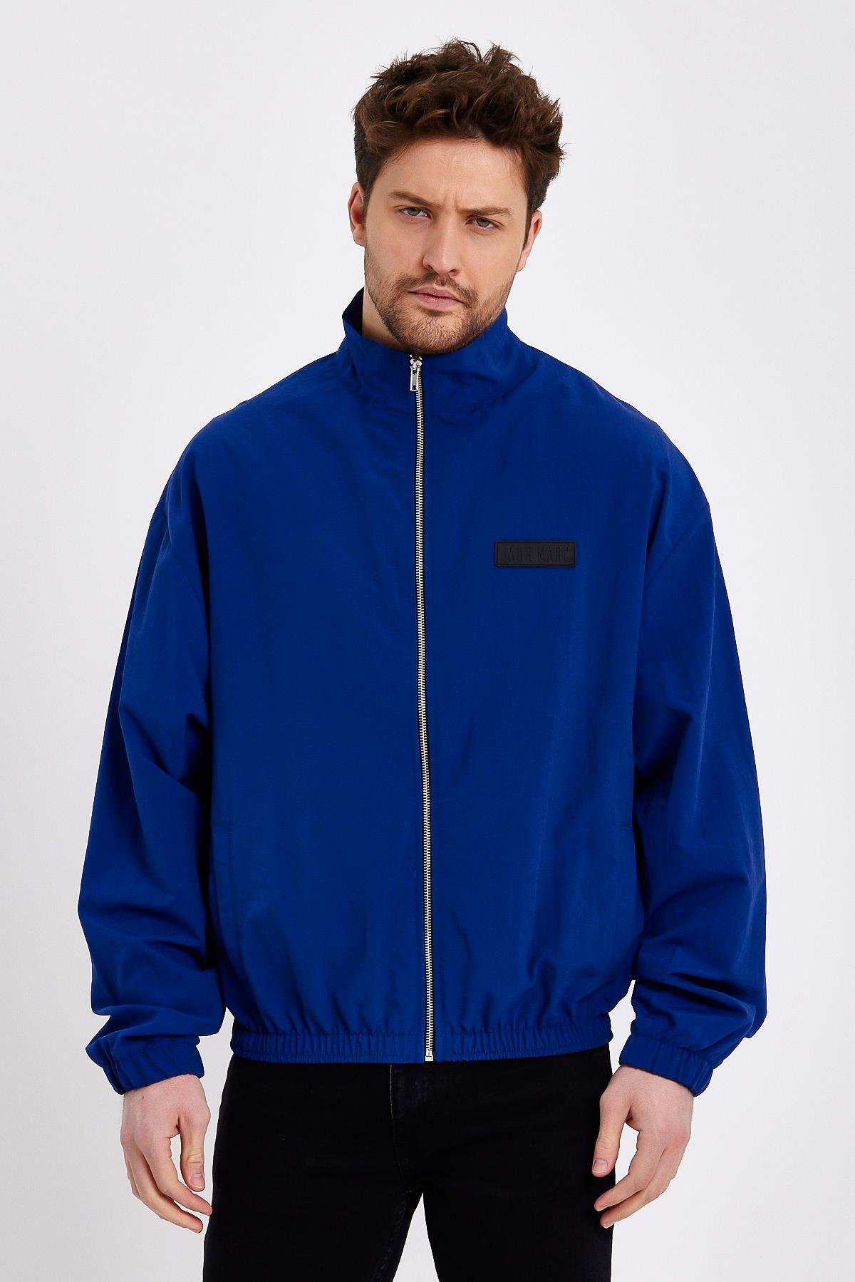 Fermuarlı Lacivert Crop Fit Erkek Yağmurluk