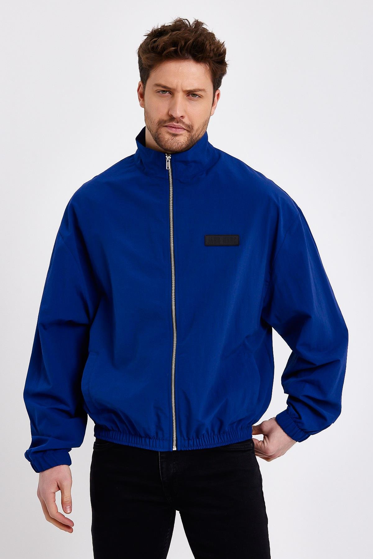 Fermuarlı Lacivert Crop Fit Erkek Yağmurluk