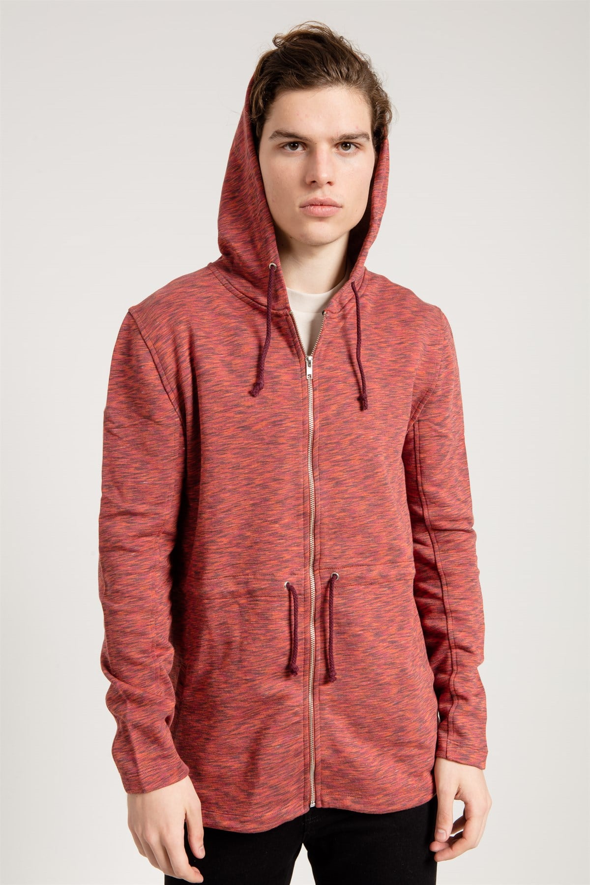 Zipped Hoodie in Multi Red with Side Pockets