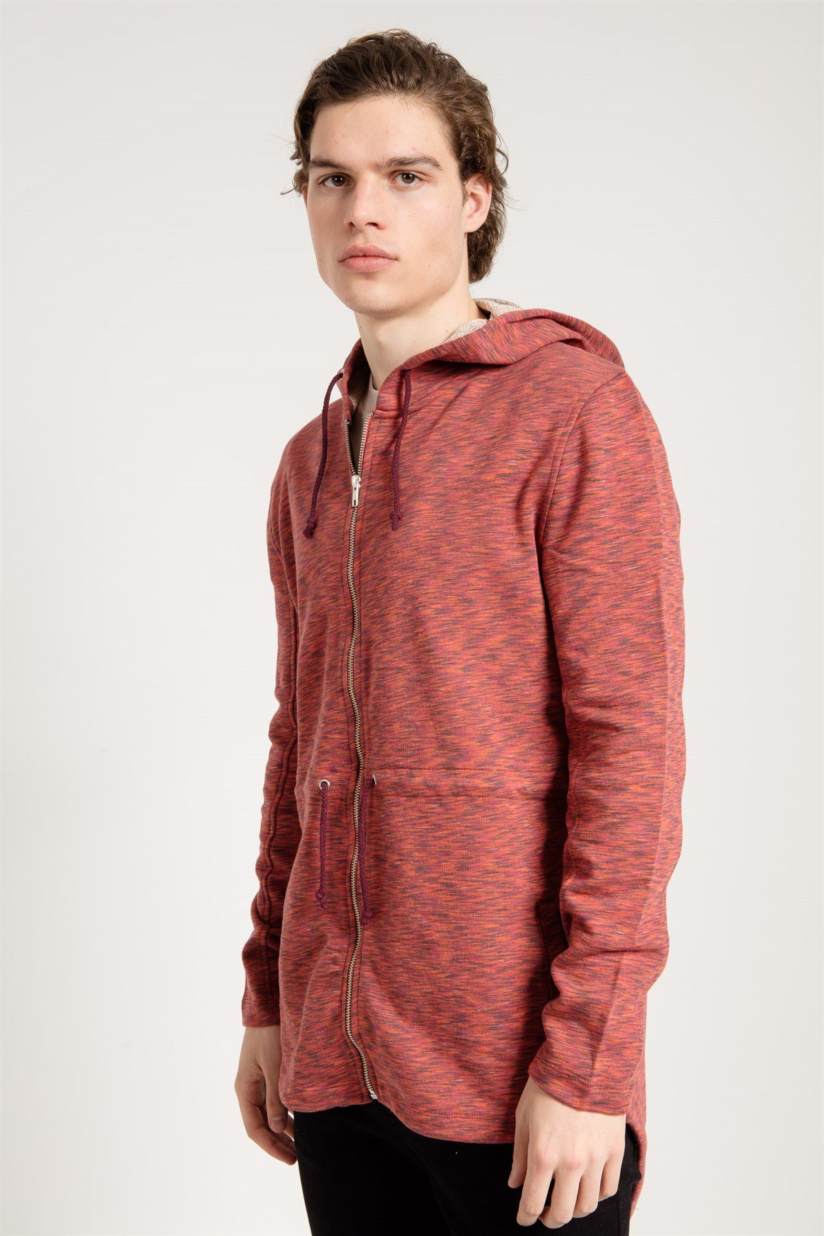 Zipped Hoodie in Multi Red with Side Pockets