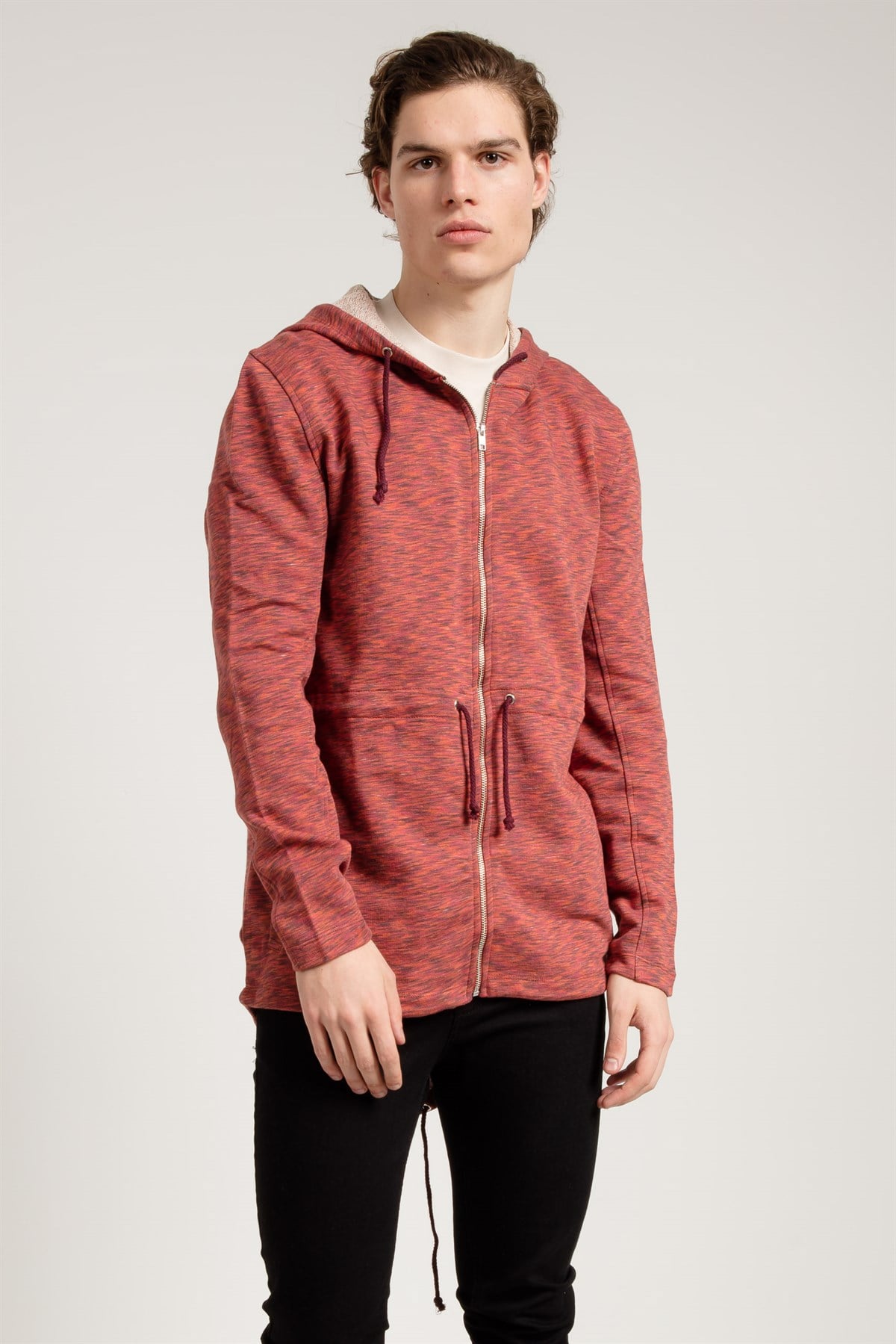 Zipped Hoodie in Multi Red with Side Pockets