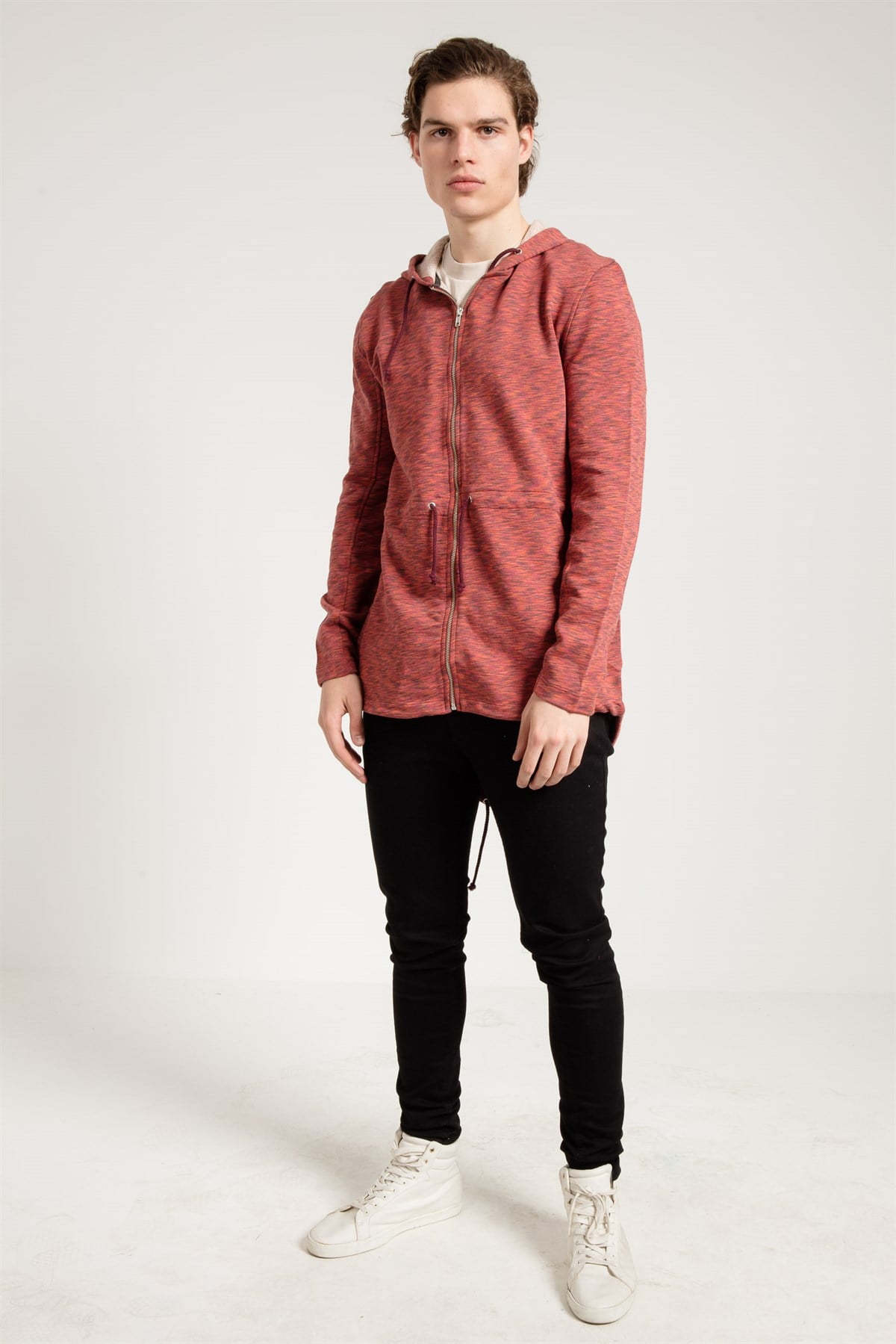 Zipped Hoodie in Multi Red with Side Pockets