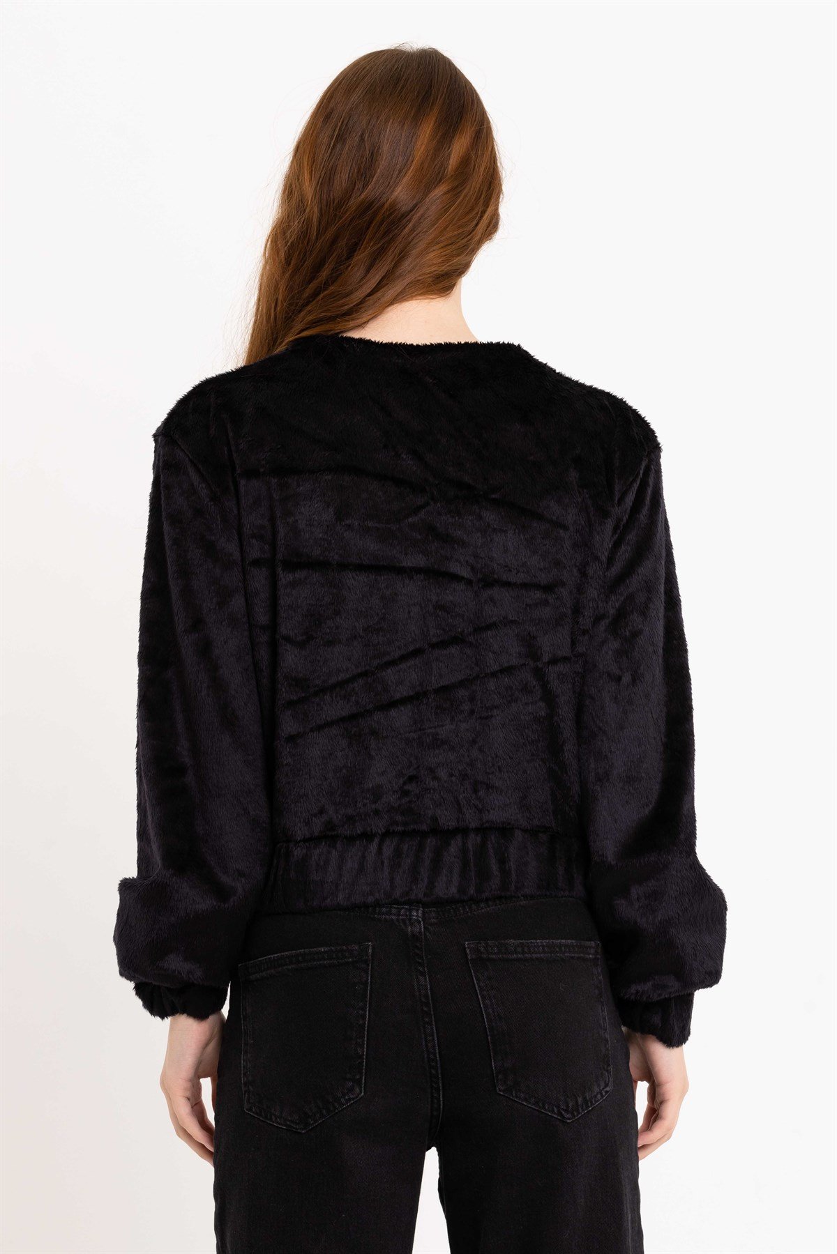 Fermuarlı Siyah Kadın Suni Kürk Ceket
