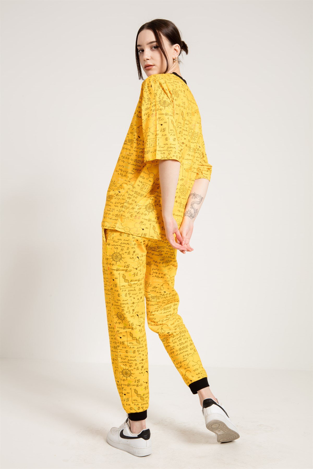 Formül Baskılı Oversize Sarı Kadın T-shirt
