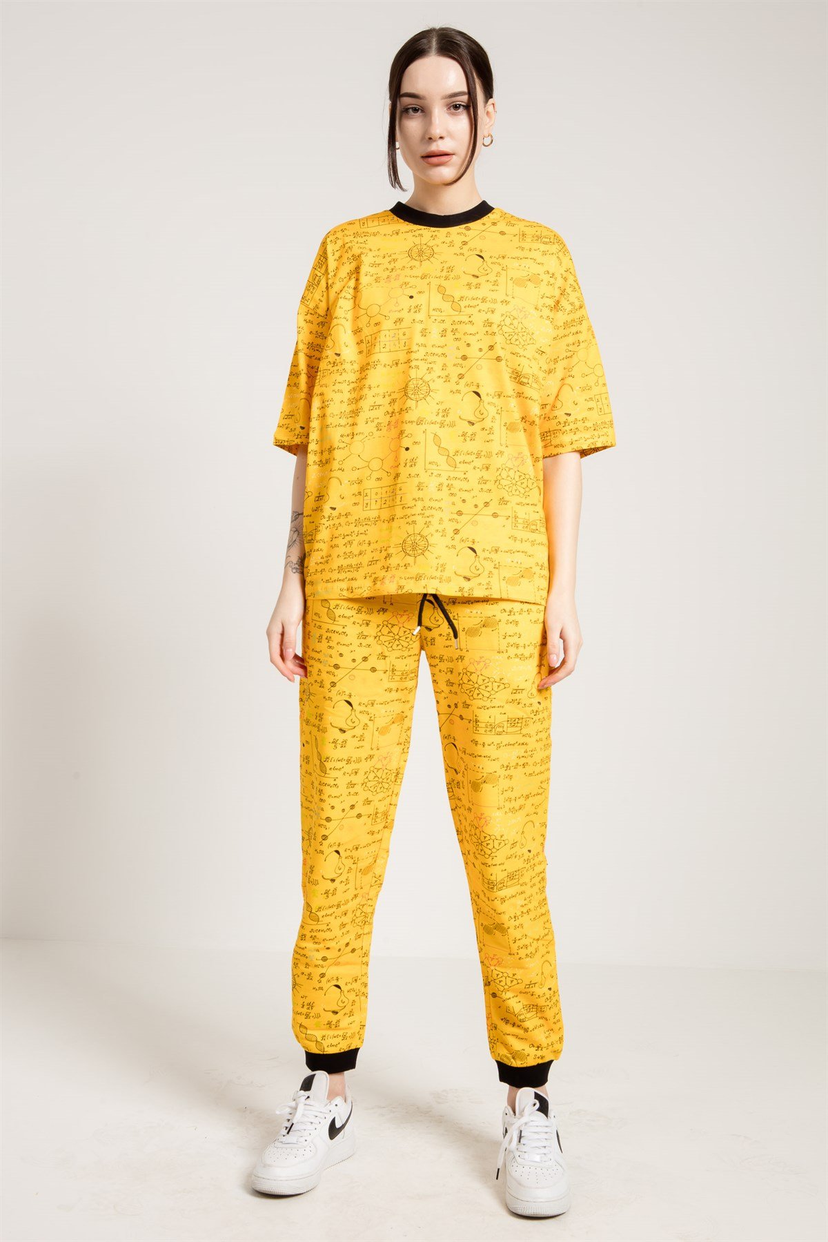 Formül Baskılı Oversize Sarı Kadın T-shirt