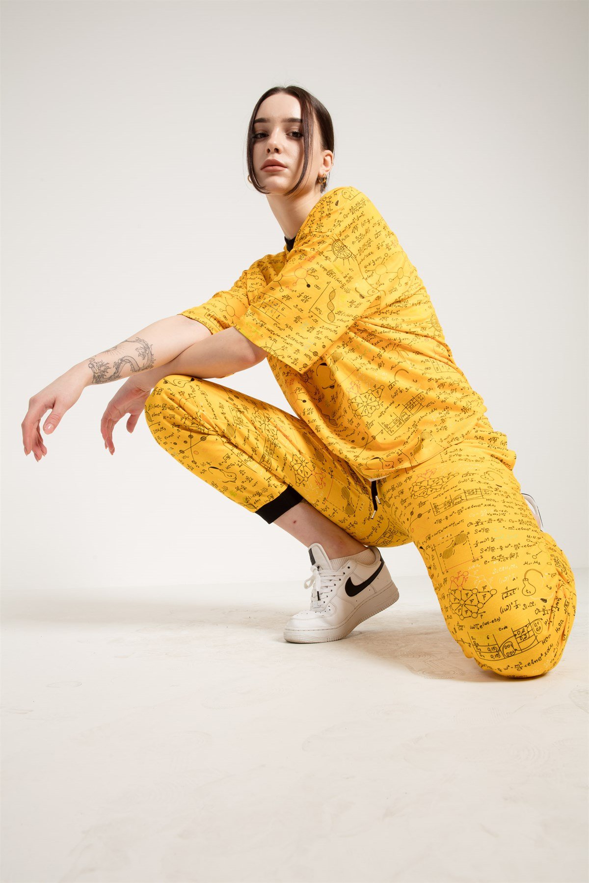 Formül Baskılı Oversize Sarı Kadın T-shirt