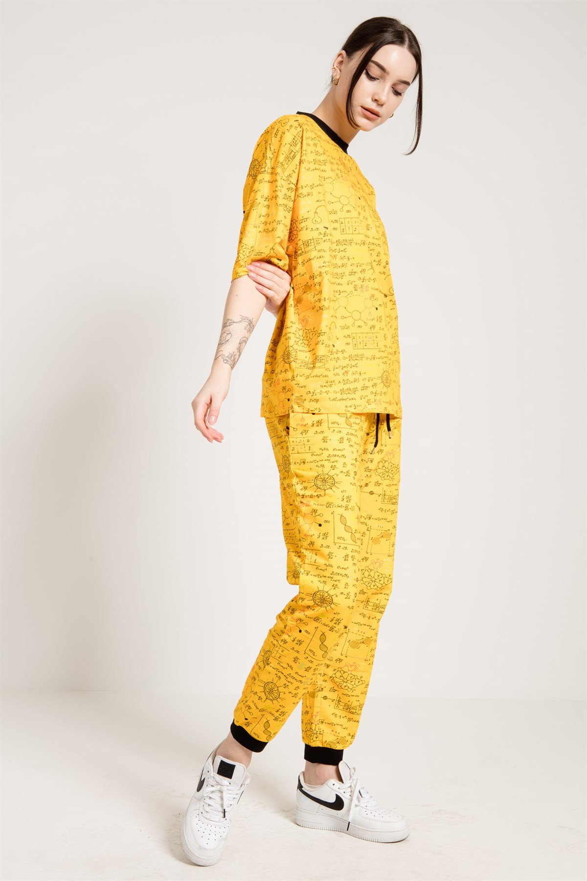 Formül Baskılı Oversize Sarı Kadın T-shirt