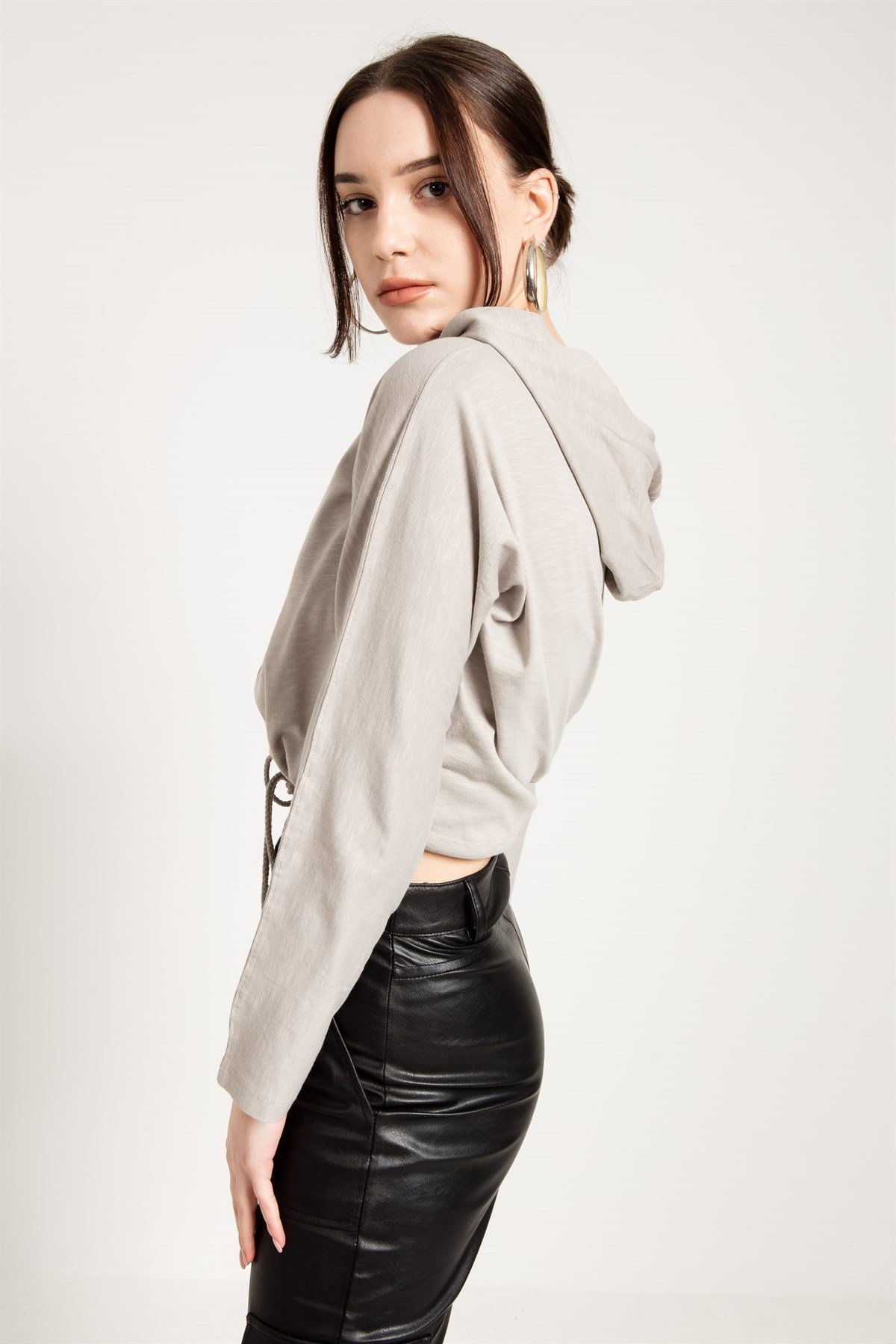 Cropped Hoodie in Grey with Dropped Shoulders