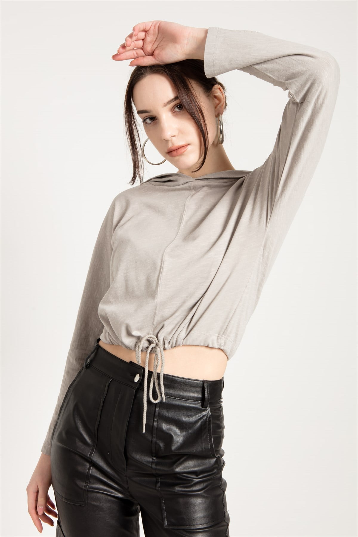Cropped Hoodie in Grey with Dropped Shoulders