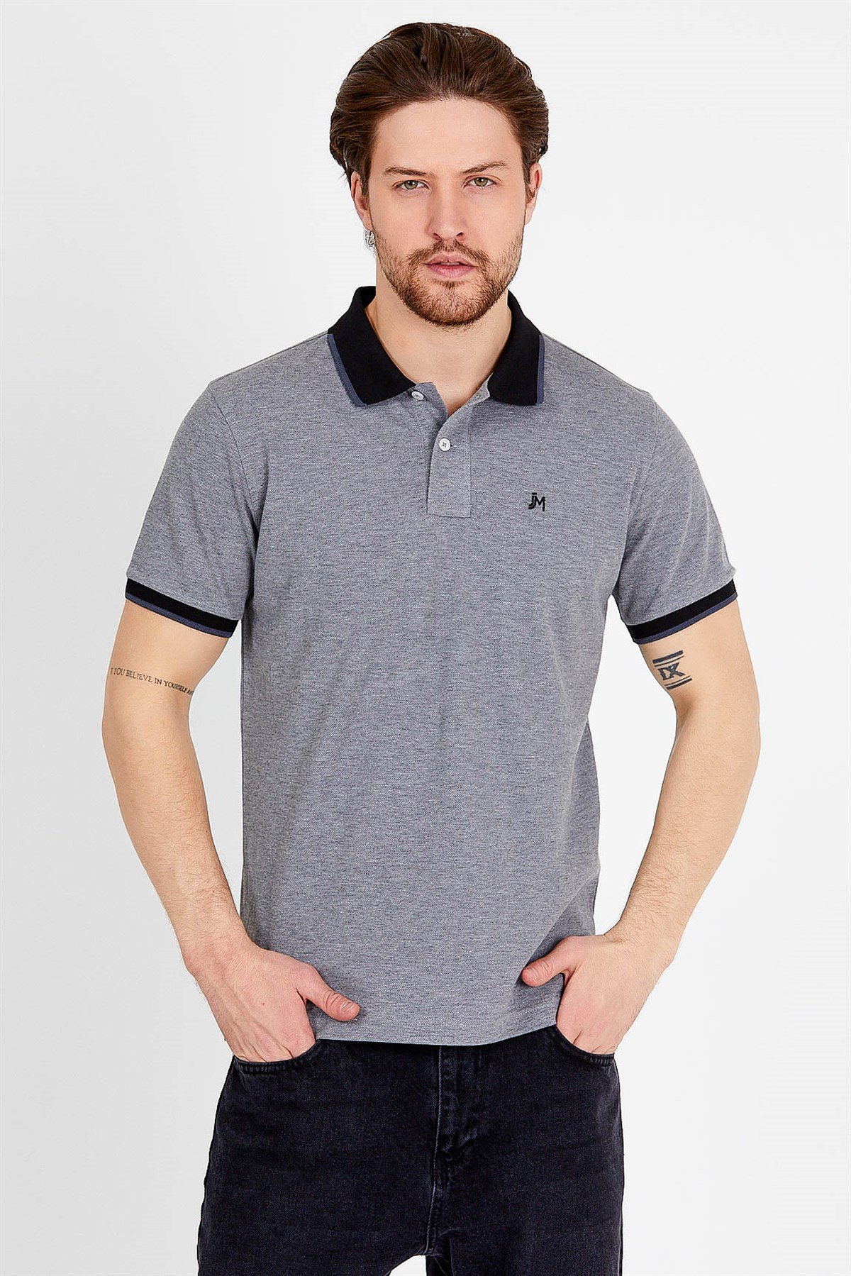 Polo T-shirt in Grey with Short Sleeves