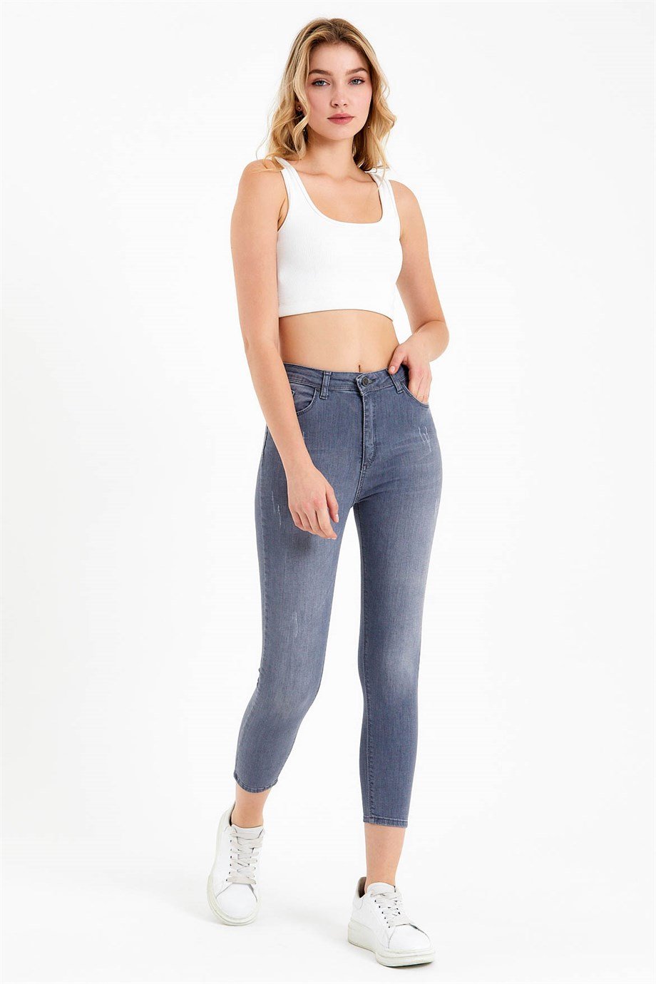 Gri Yüksek Bel Skinny Jeans