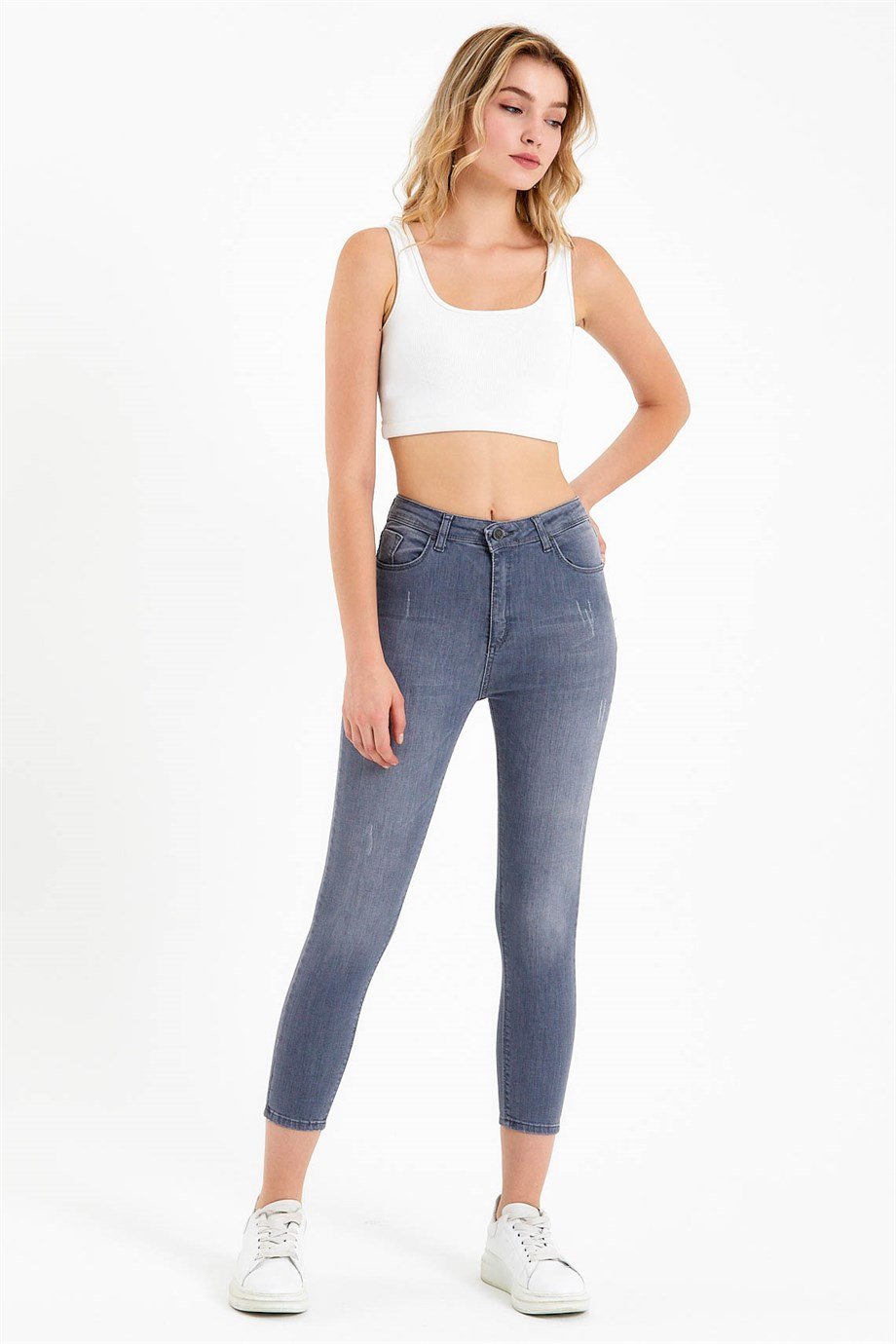 Gri Yüksek Bel Skinny Jeans
