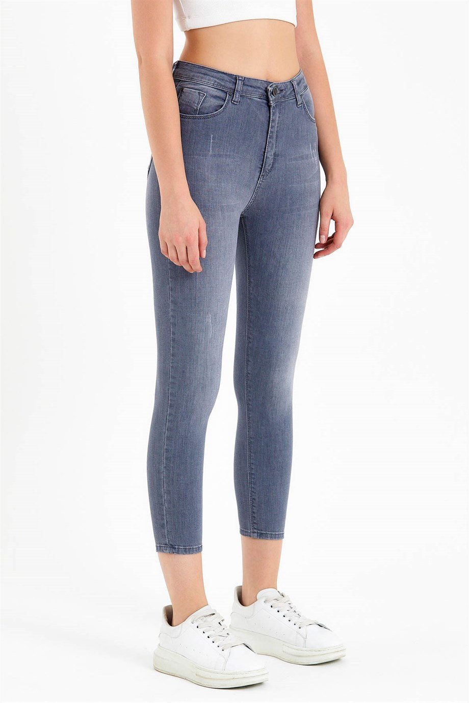 Gri Yüksek Bel Skinny Jeans