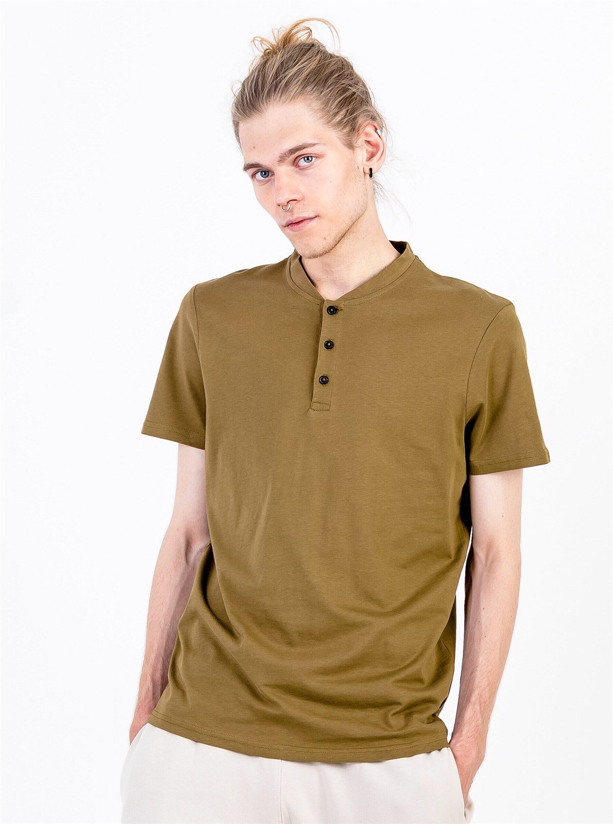 Haki Klasik Slim Fit Erkek T-shirt