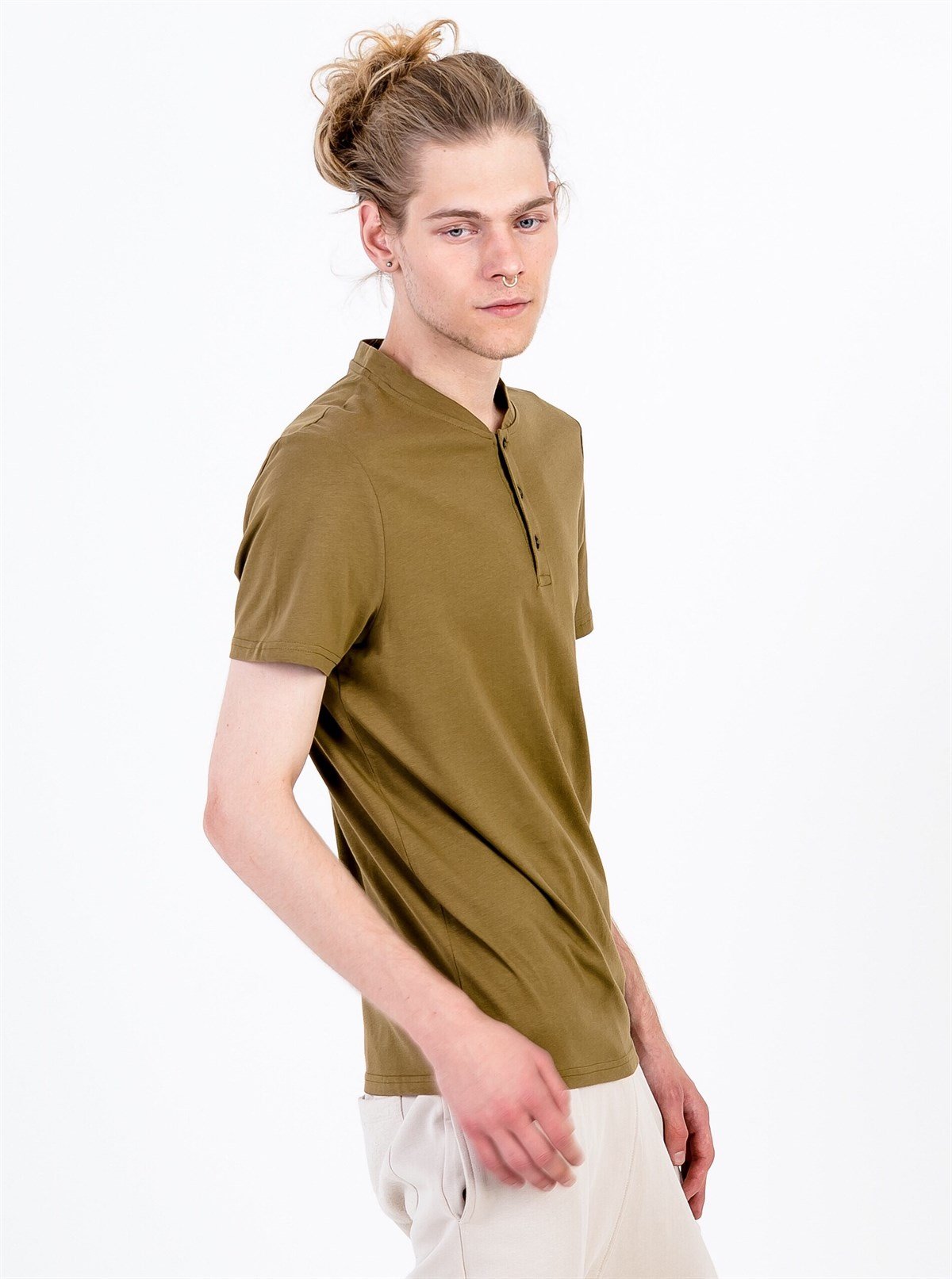 Haki Klasik Slim Fit Erkek T-shirt