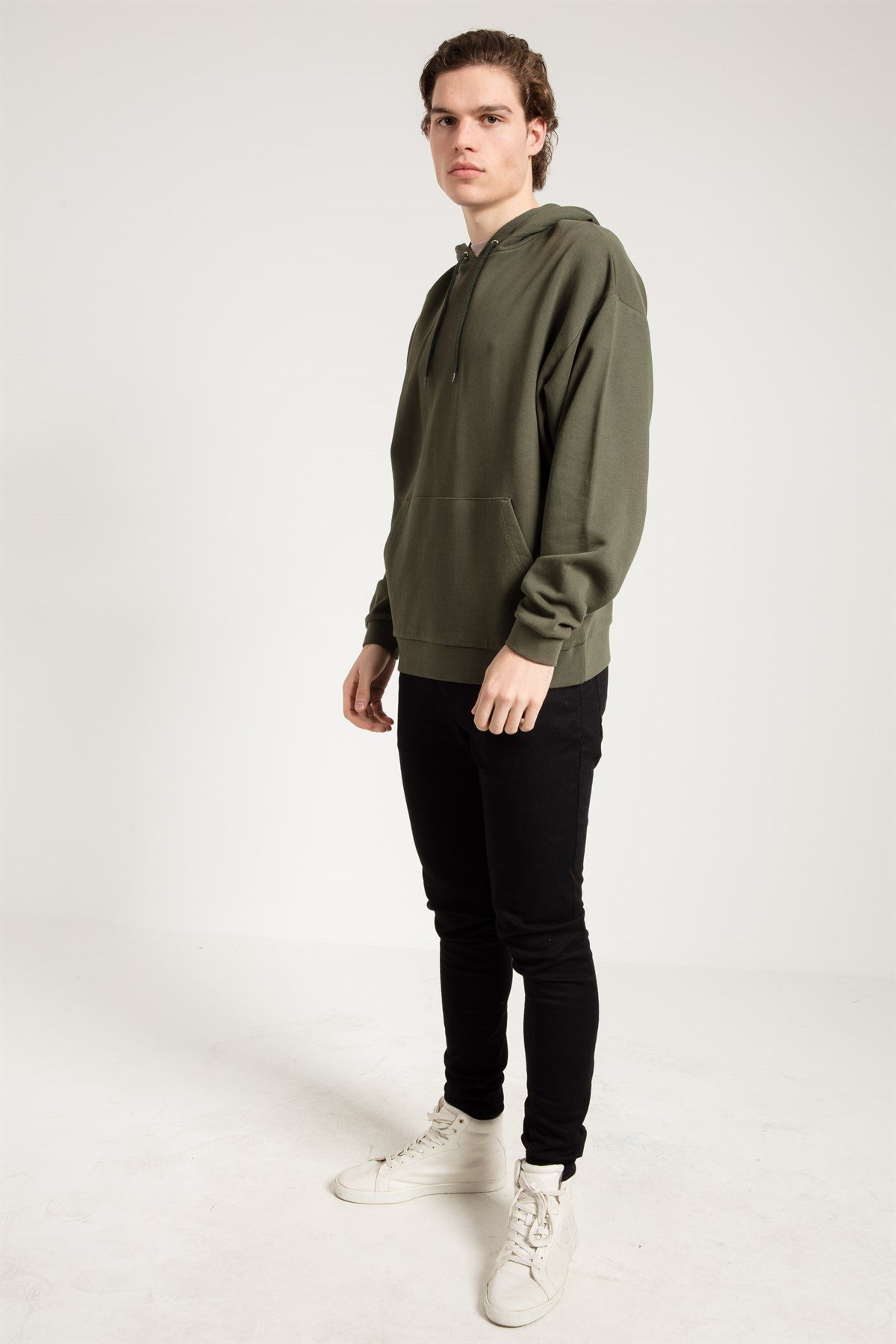 Oversized Hoodie in Khaki with Pouch Pocket