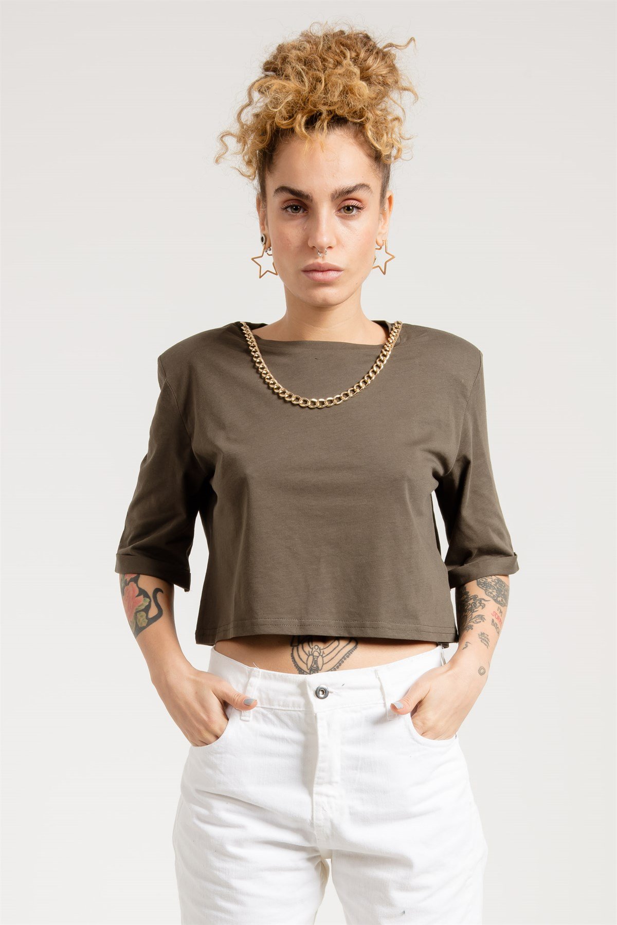 Crop Fit T-shirt in Khaki 