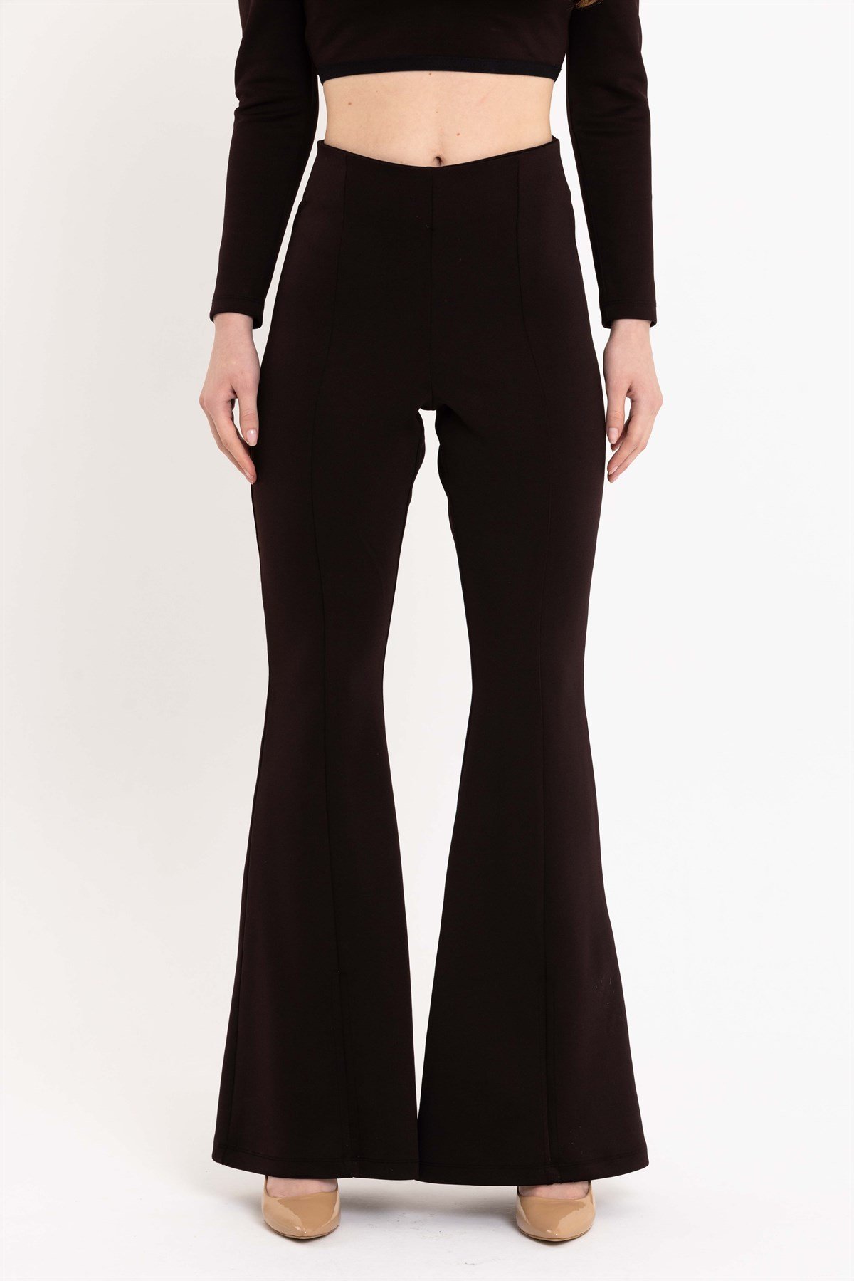 İspanyol Paça Yüksek Bel Siyah Pantolon