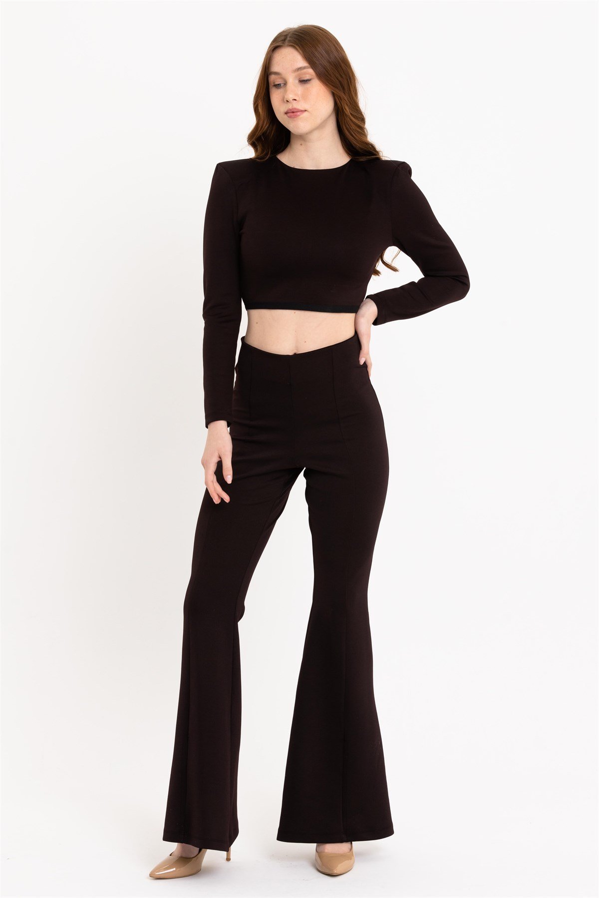 İspanyol Paça Yüksek Bel Siyah Pantolon