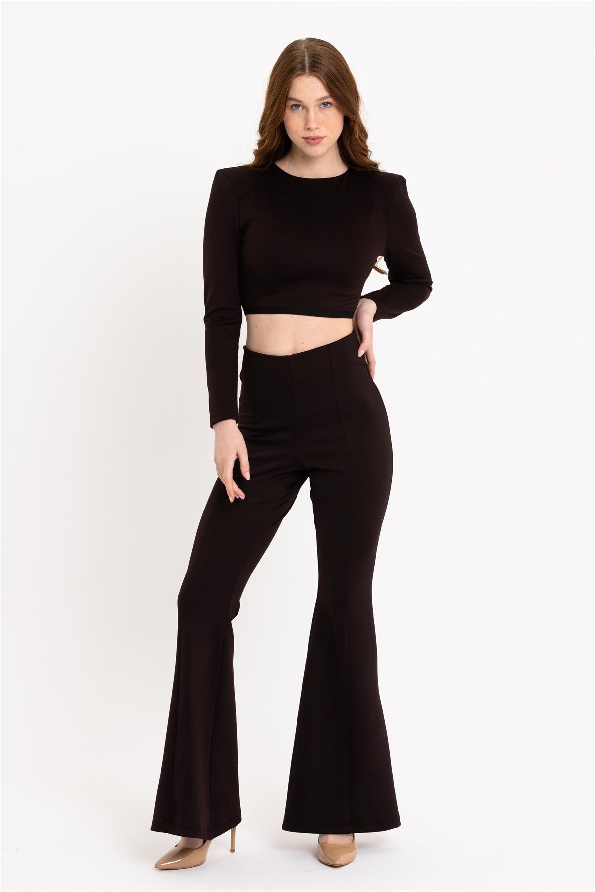 İspanyol Paça Yüksek Bel Siyah Pantolon