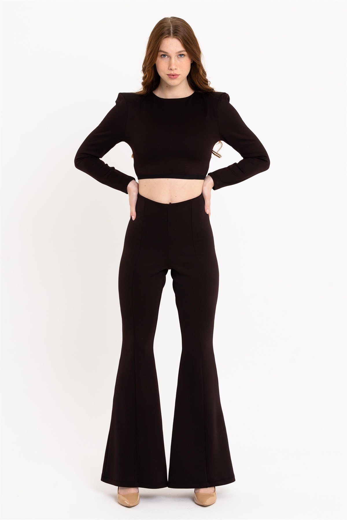 İspanyol Paça Yüksek Bel Siyah Pantolon