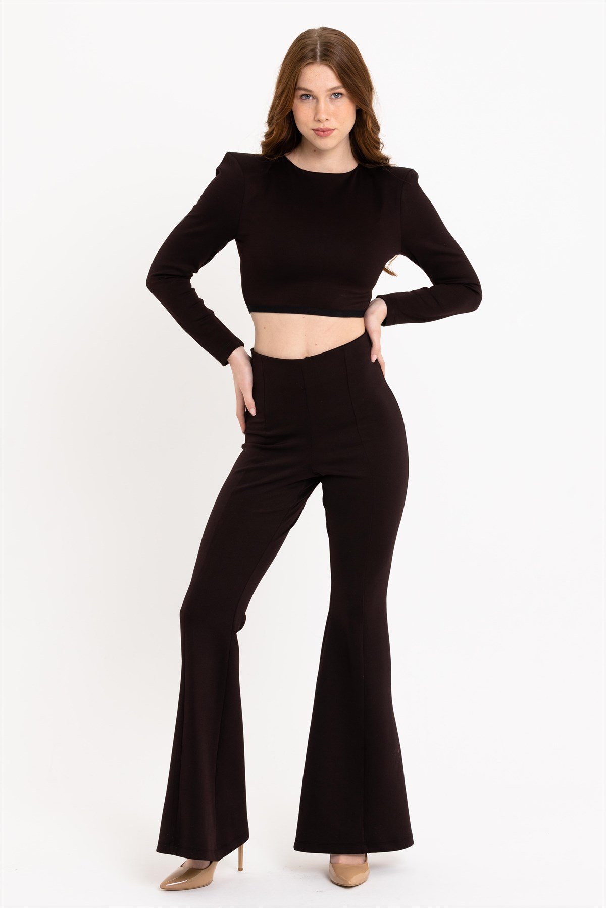 İspanyol Paça Yüksek Bel Siyah Pantolon