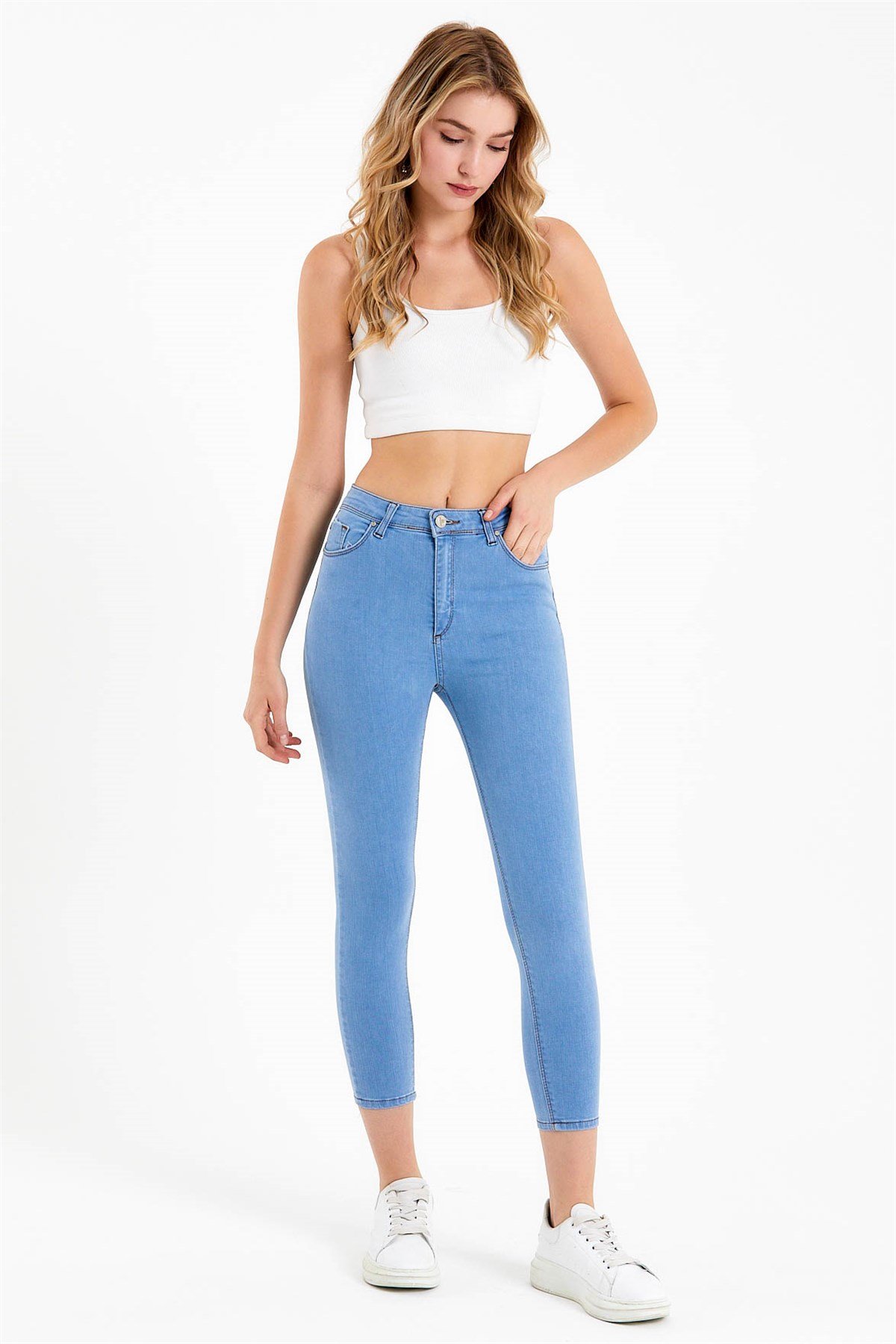 Kadın Yüksek Bel Skinny Fit Mavi Jean