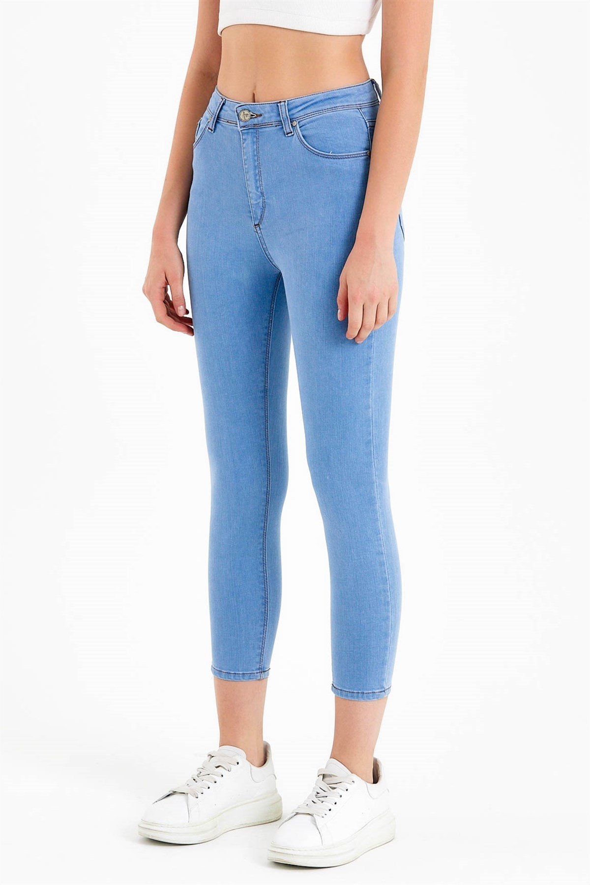 Kadın Yüksek Bel Skinny Fit Mavi Jean