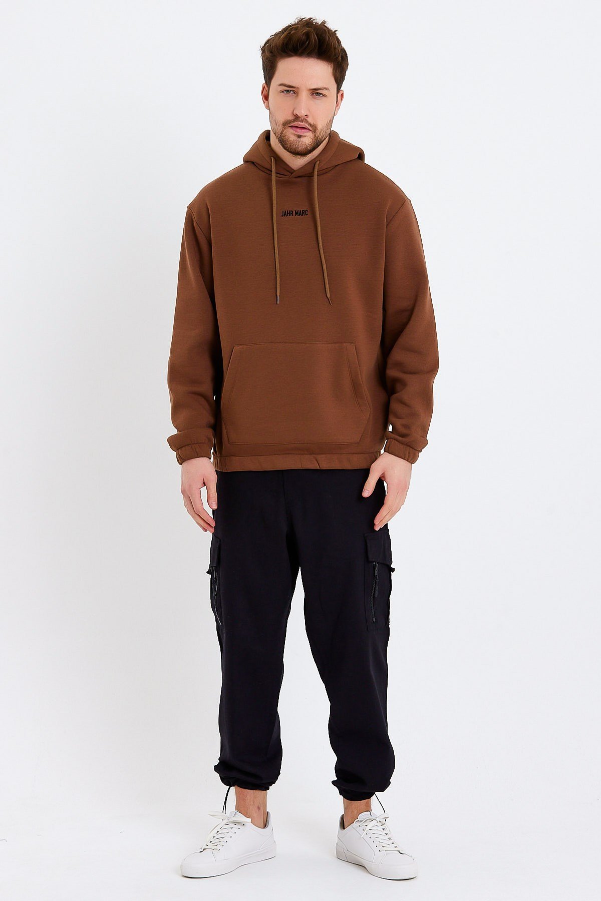 Kahverengi Nakışlı Oversize Erkek Sweatshirt