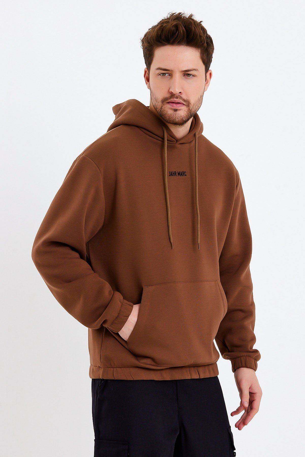 Kahverengi Nakışlı Oversize Erkek Sweatshirt