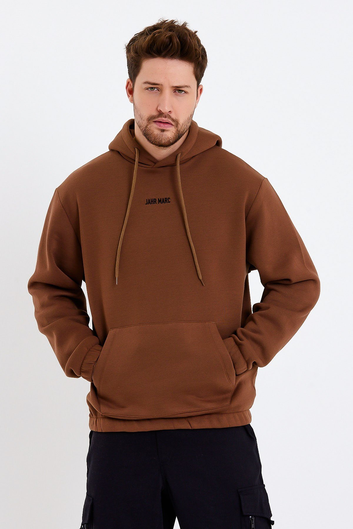 Kahverengi Nakışlı Oversize Erkek Sweatshirt