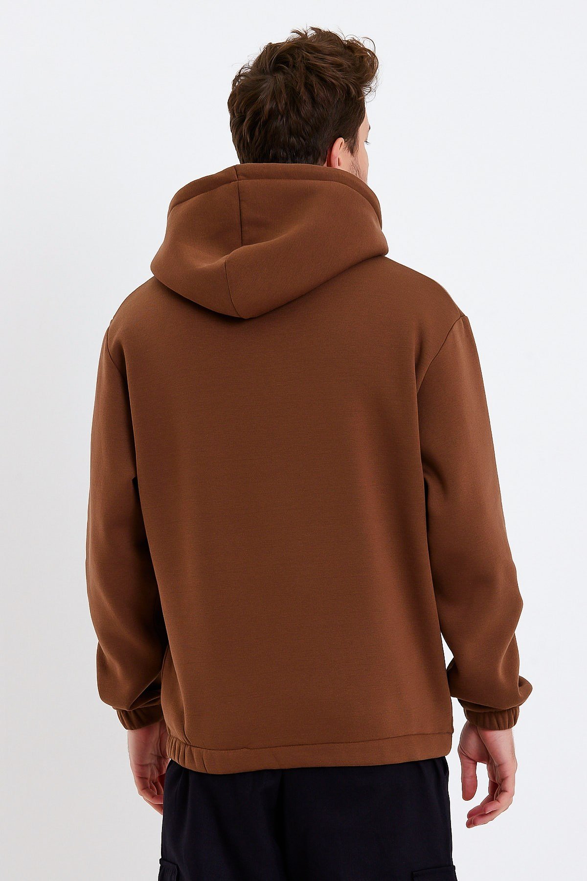 Kahverengi Nakışlı Oversize Erkek Sweatshirt