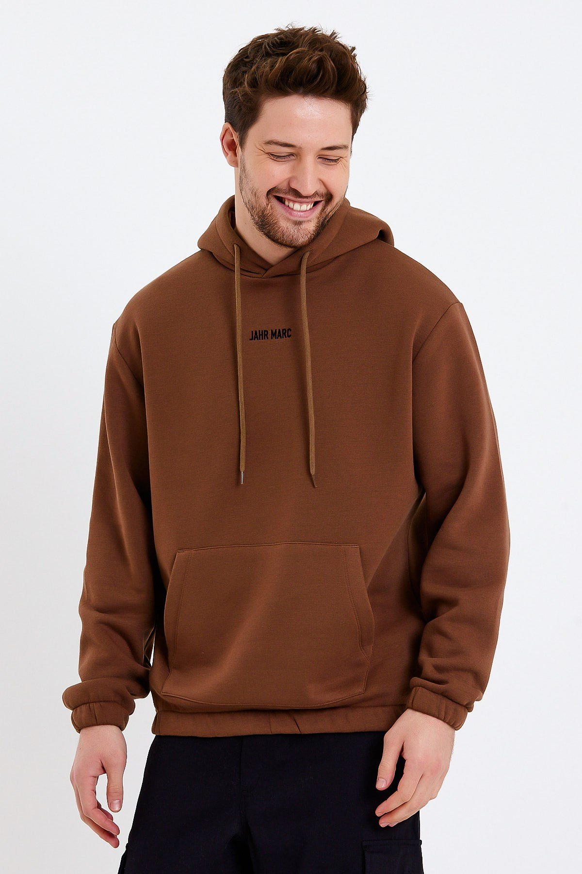 Kahverengi Nakışlı Oversize Erkek Sweatshirt