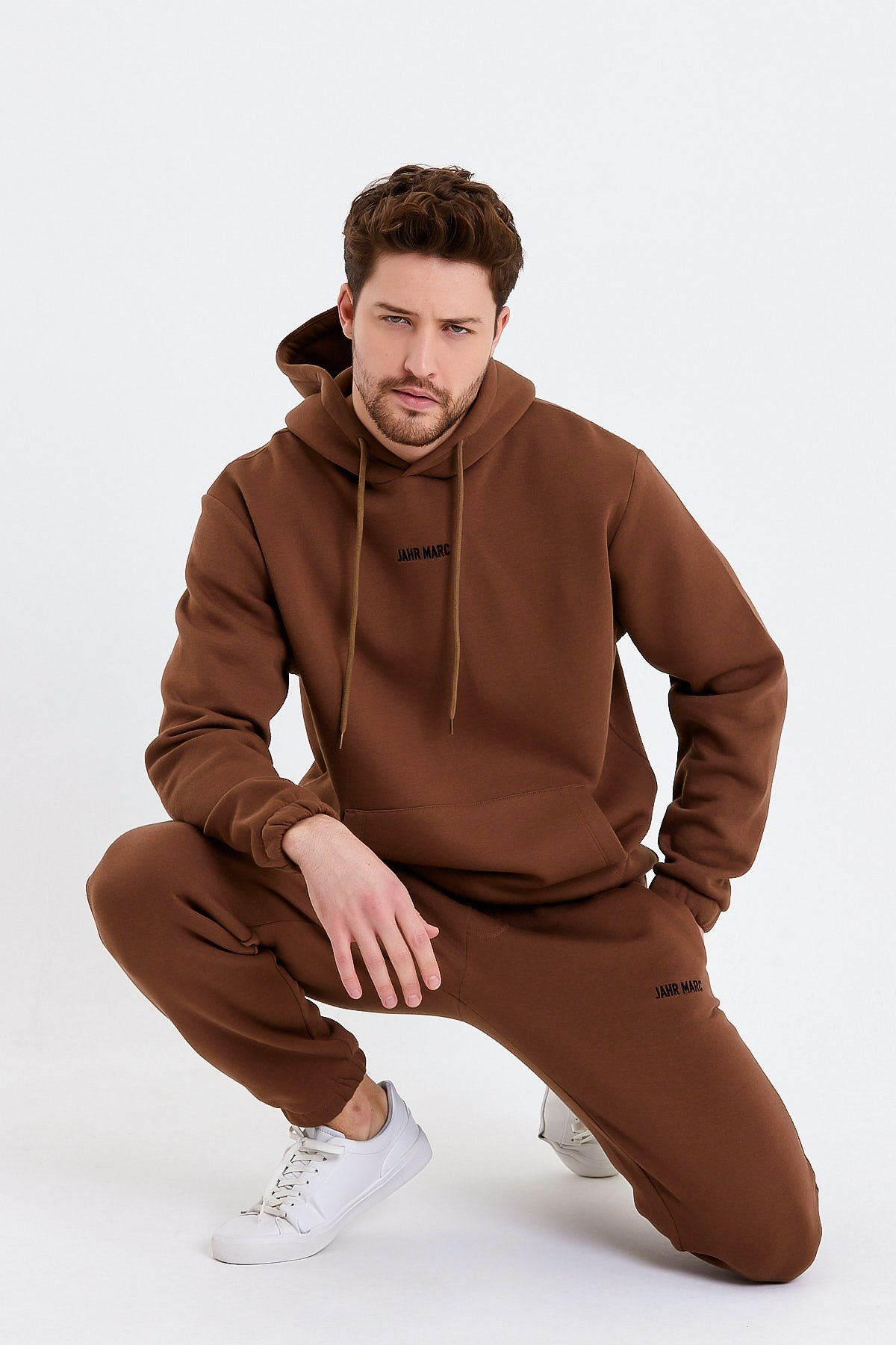 Kahverengi Nakışlı Oversize Erkek Sweatshirt