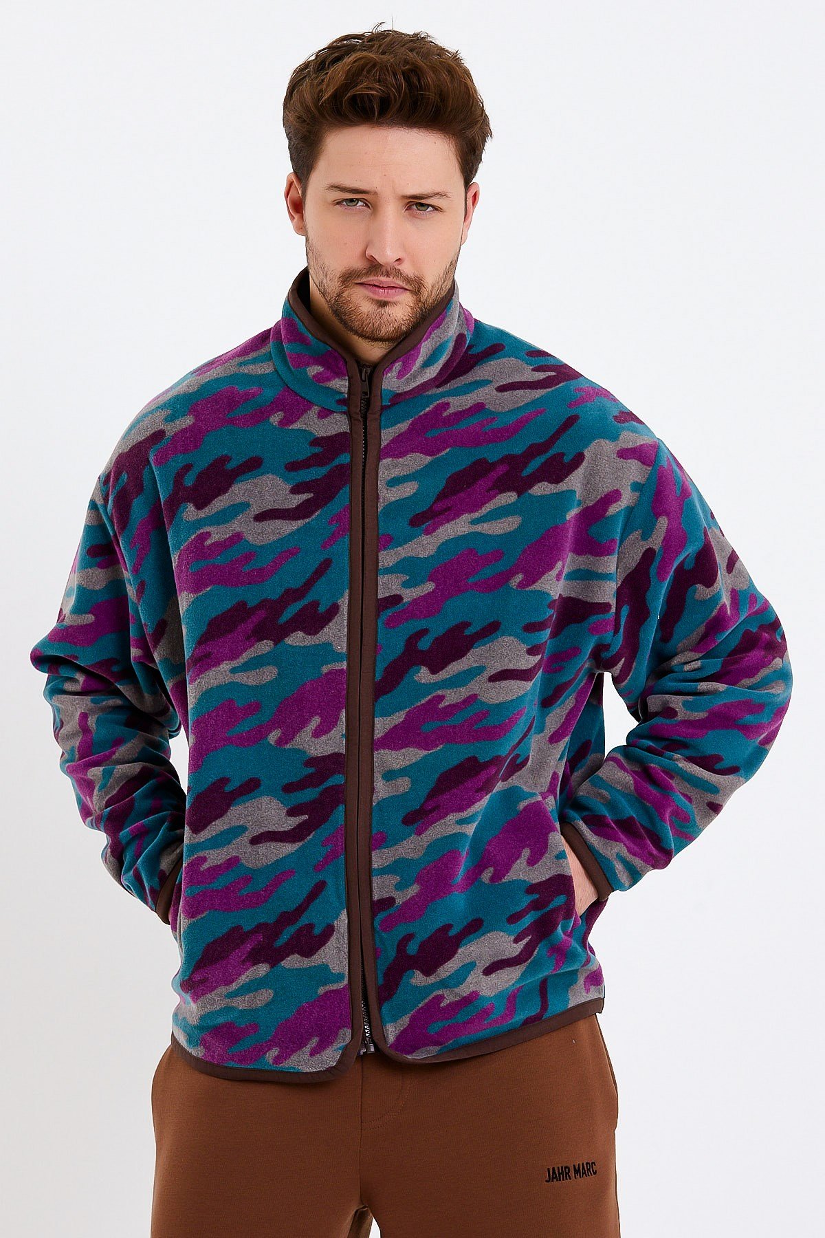 Kamuflaj Baskılı Fermuarlı Polar Ceket