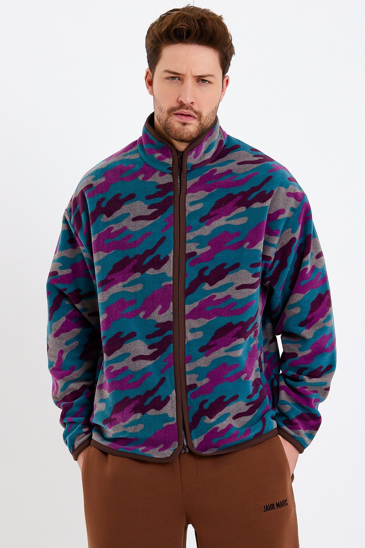 Kamuflaj Baskılı Fermuarlı Polar Ceket