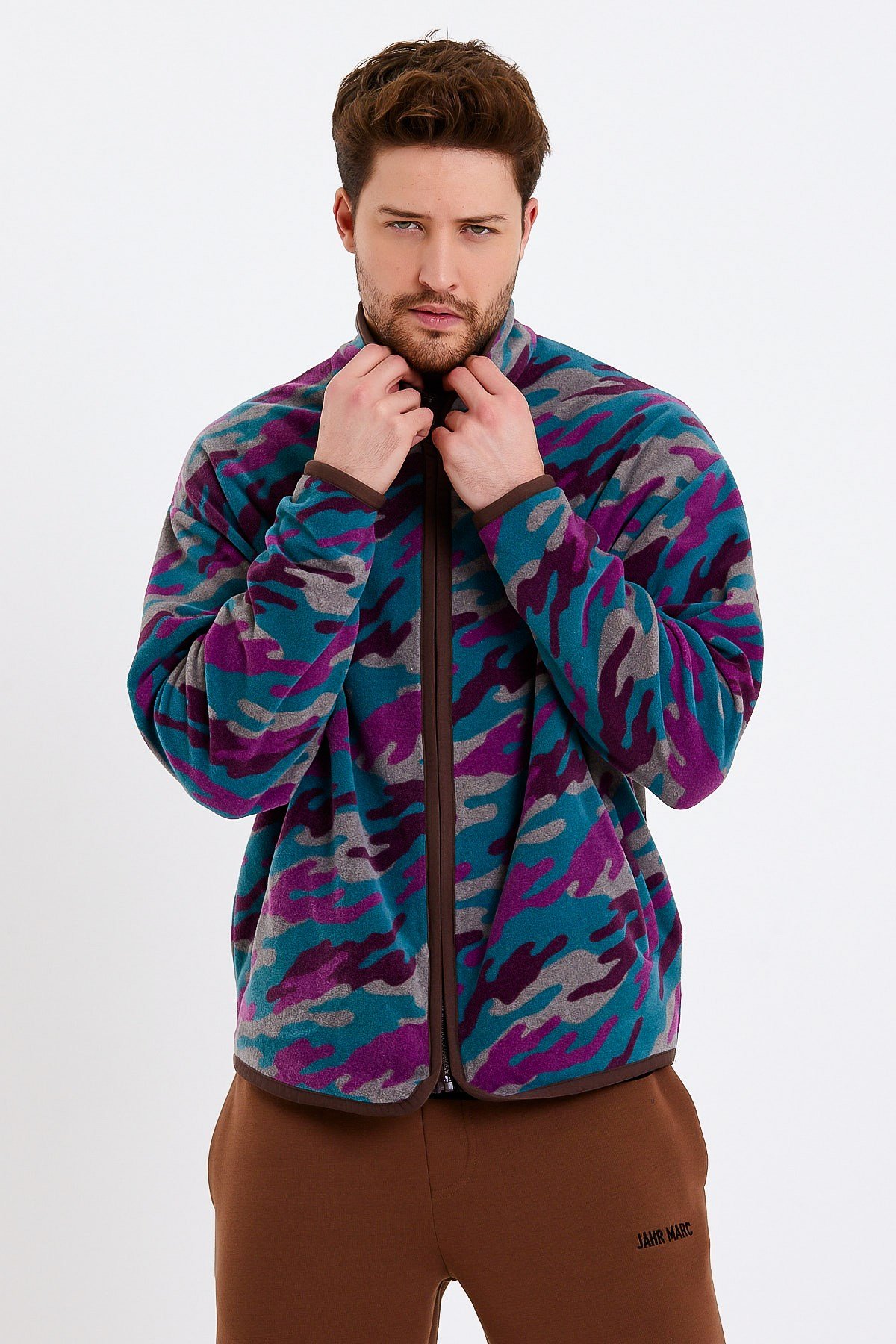 Kamuflaj Baskılı Fermuarlı Polar Ceket